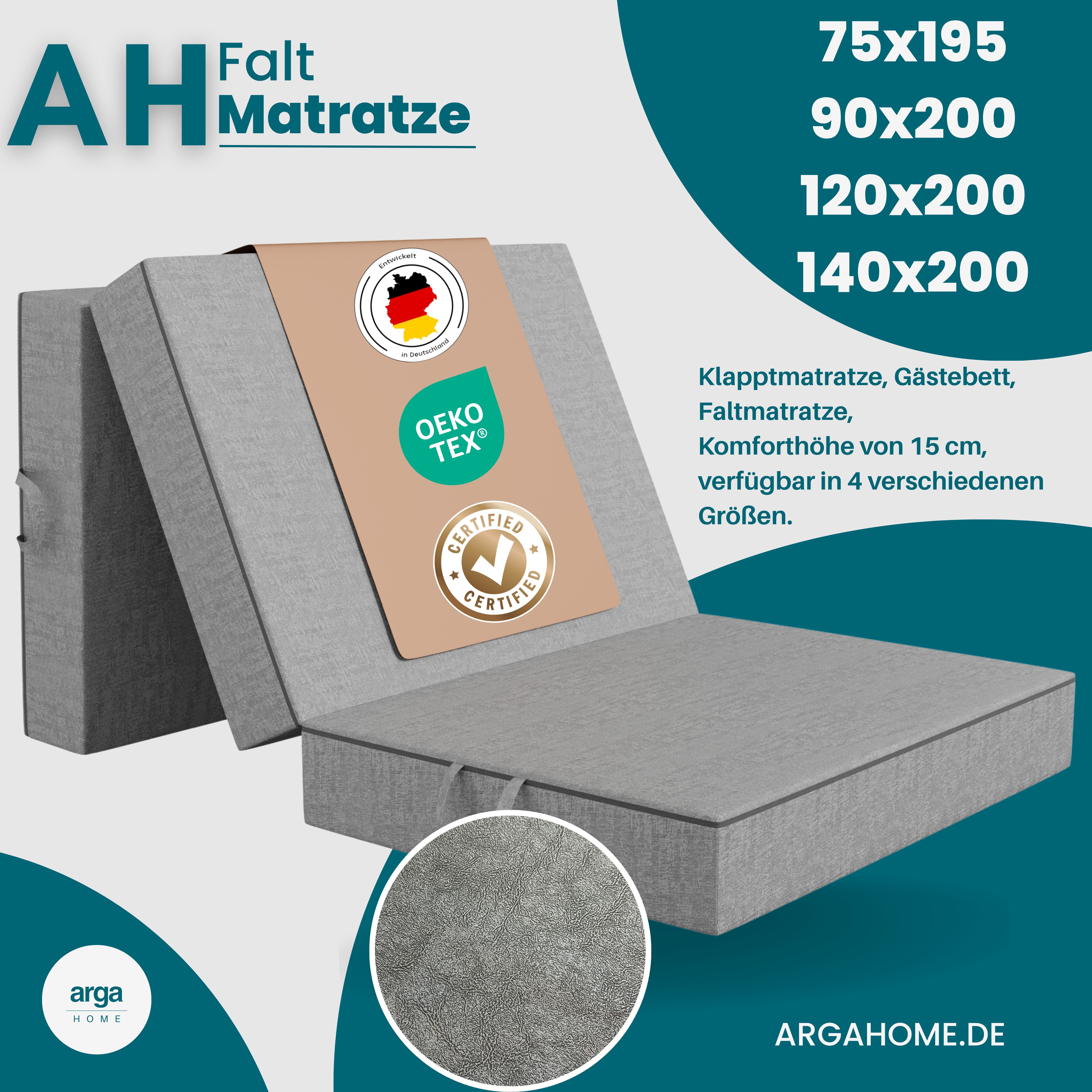 Reisebett-Matratzen AH-Falt Klappmatratze, Gästematratze, 15 cm Faltmatratze, 3-teilig, ARGAHOME, 15 cm hoch, (AH_FALT_15, Faltbare Matratze), Breite 75 x 195 cm, waschbare Bezug