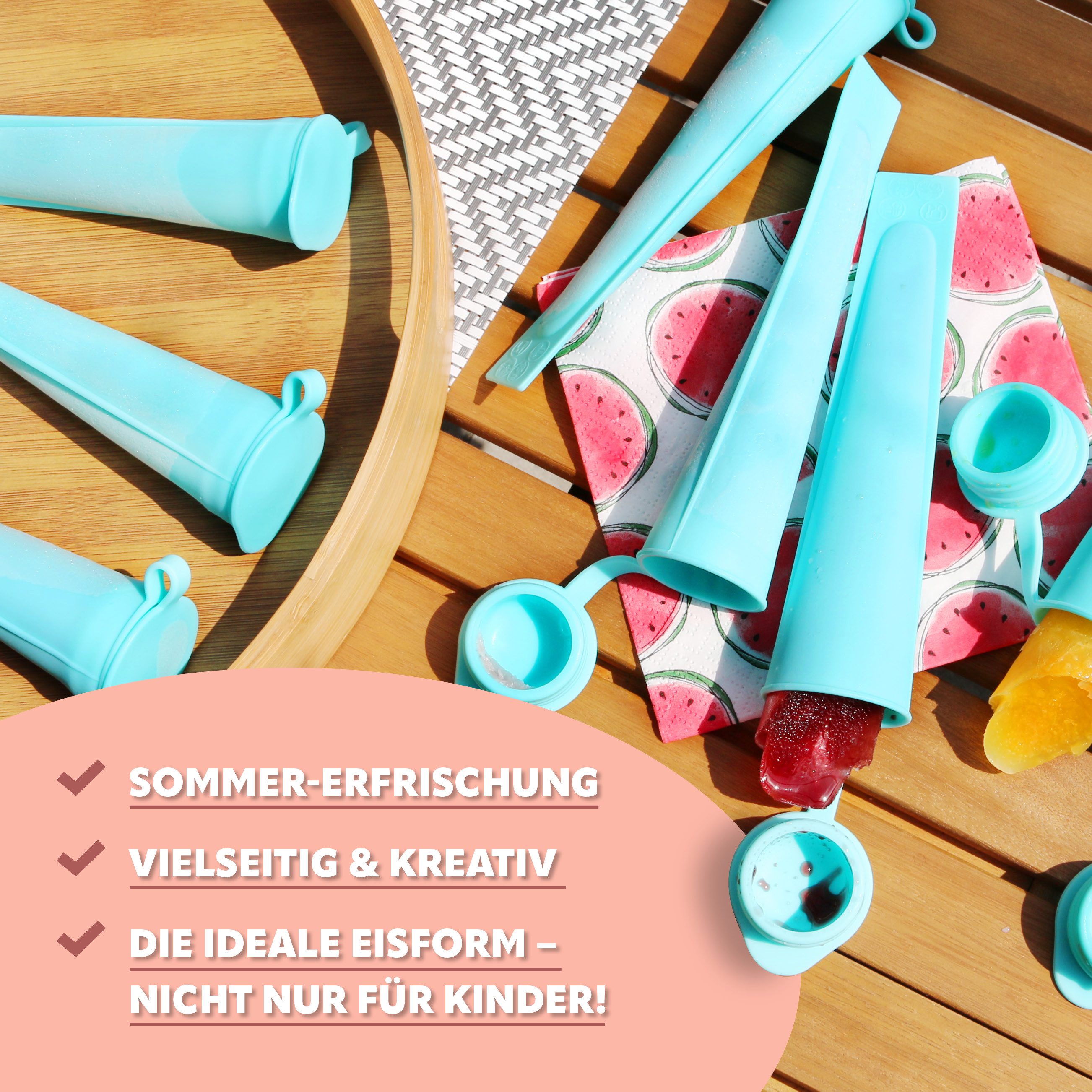 bremermann Eisform Silikon-Eisbereiter, 8er-Set // 8 Stück Spitztüten für Wassereis, (8-tlg), mit Deckel