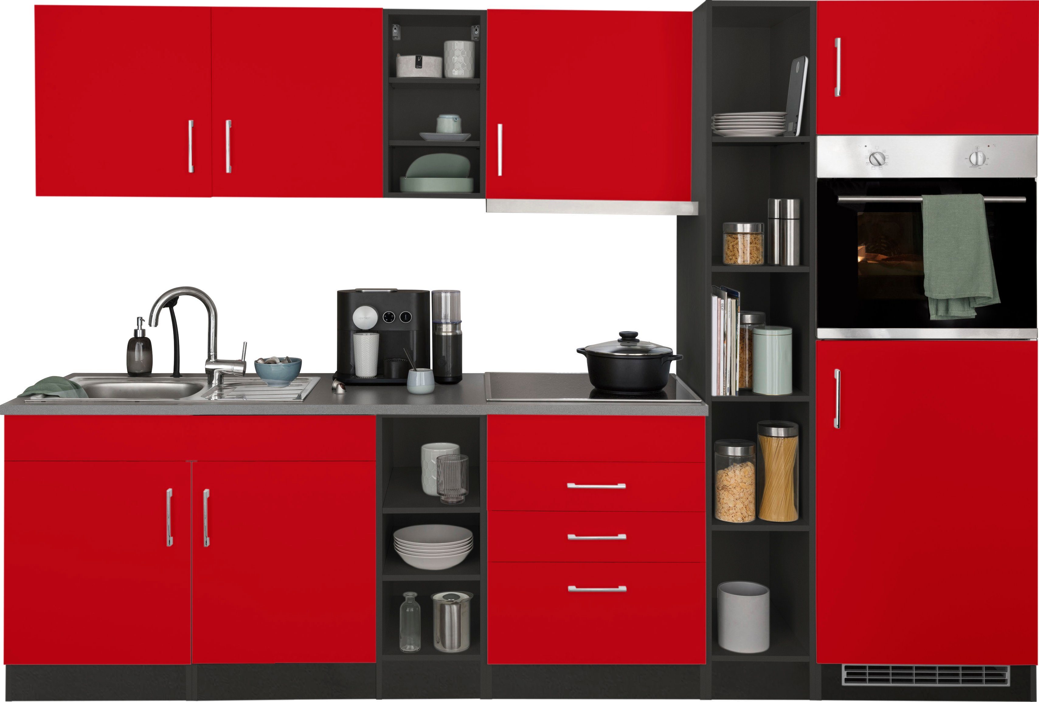 KOCHSTATION Küchenzeile KS-Paris – Küchen mit einzigartigen Fotomotiven auf den Fronten, Breite 280 cm, wahlweise mit E-Geräten und Induktion