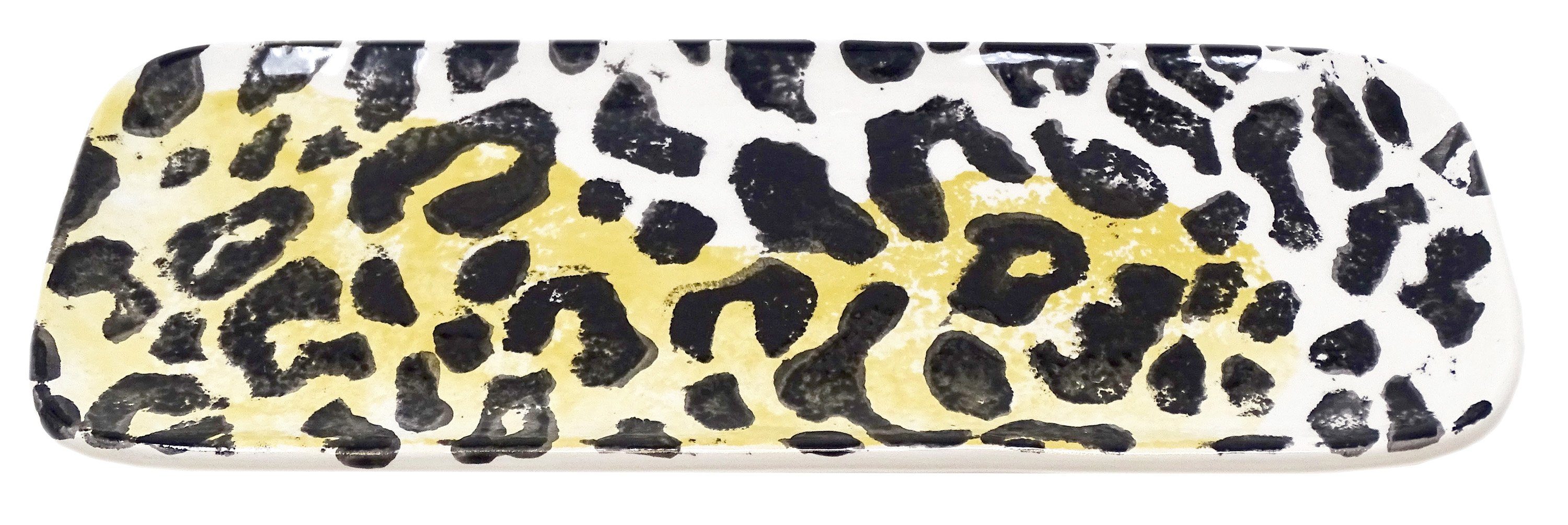 Servierteller rechteckig, Lashuma 28x11 kleine cm Servierplatte Wurstteller Leopard, Keramik,