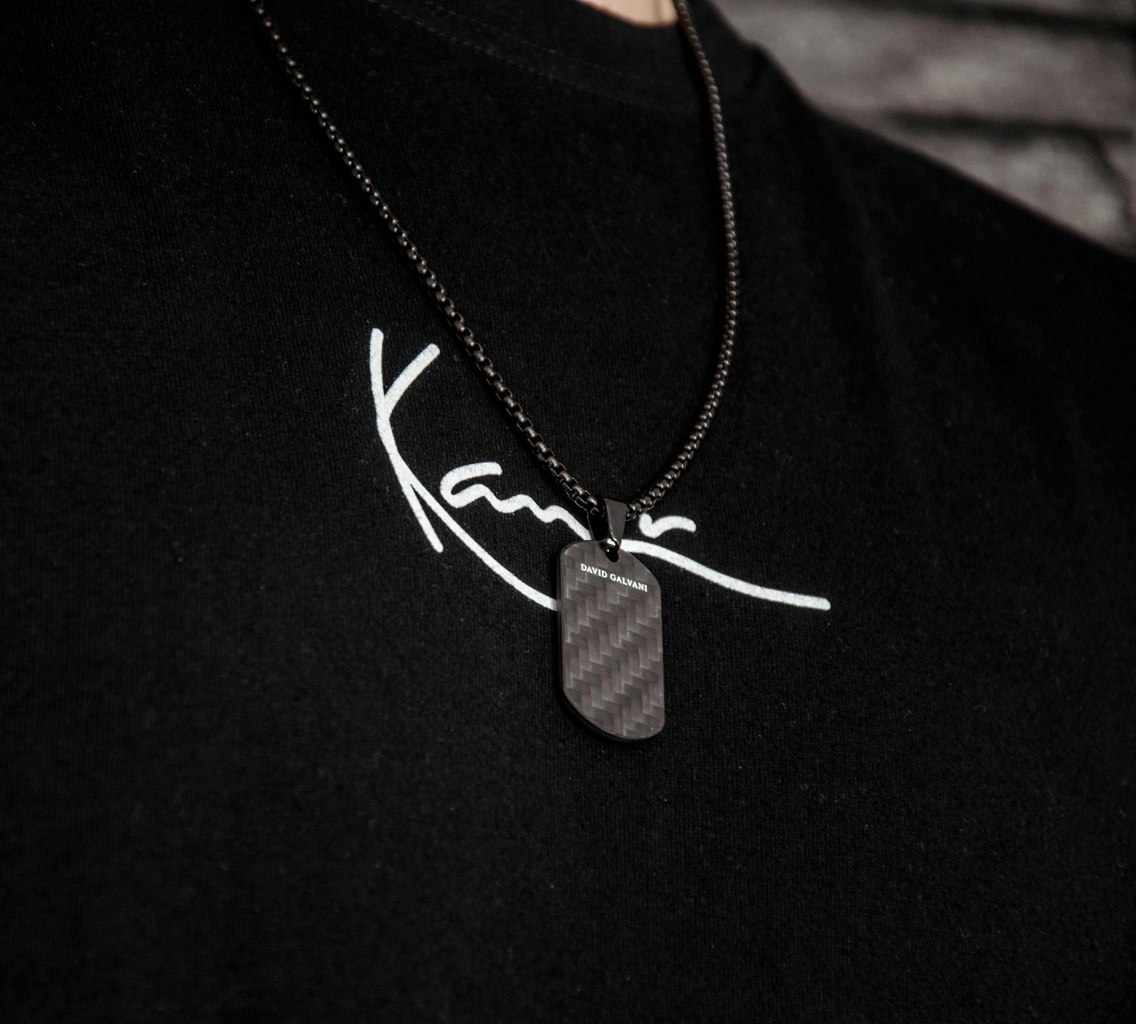 David Galvani Kette Kette Kohlenstoff mit Herren Anhänger Dogtag Carbon Halskette