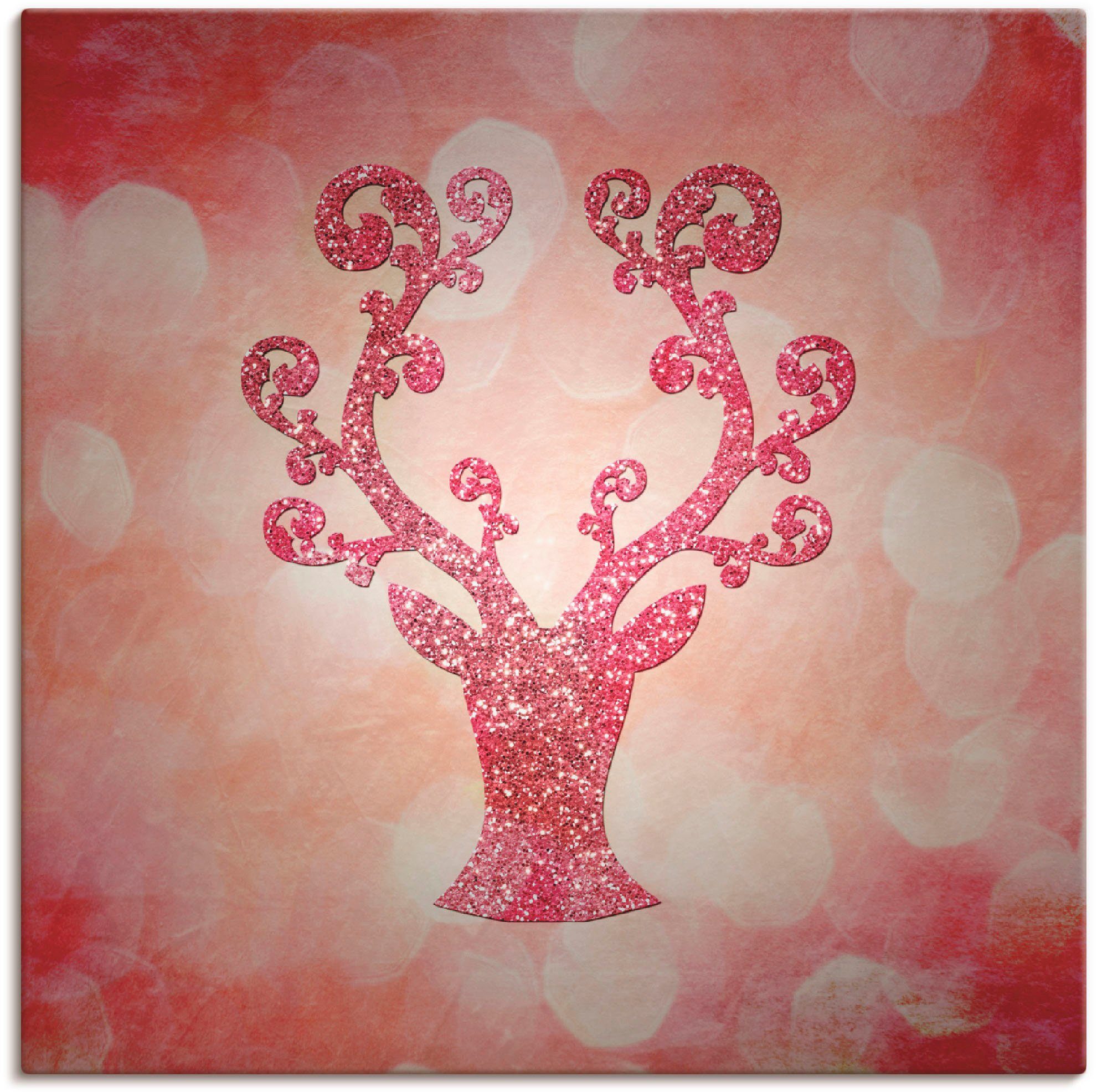 Artland Leinwandbild Rosa glitzerndes Reh, Wildtiere (1 St), auf Holzrahmen gespannt
