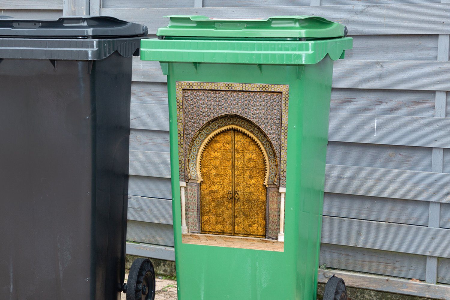 Muster (1 MuchoWow Wandsticker St), Container, - Gold - Abfalbehälter - Sticker, Mülleimer-aufkleber, Mülltonne, Architektur Türen