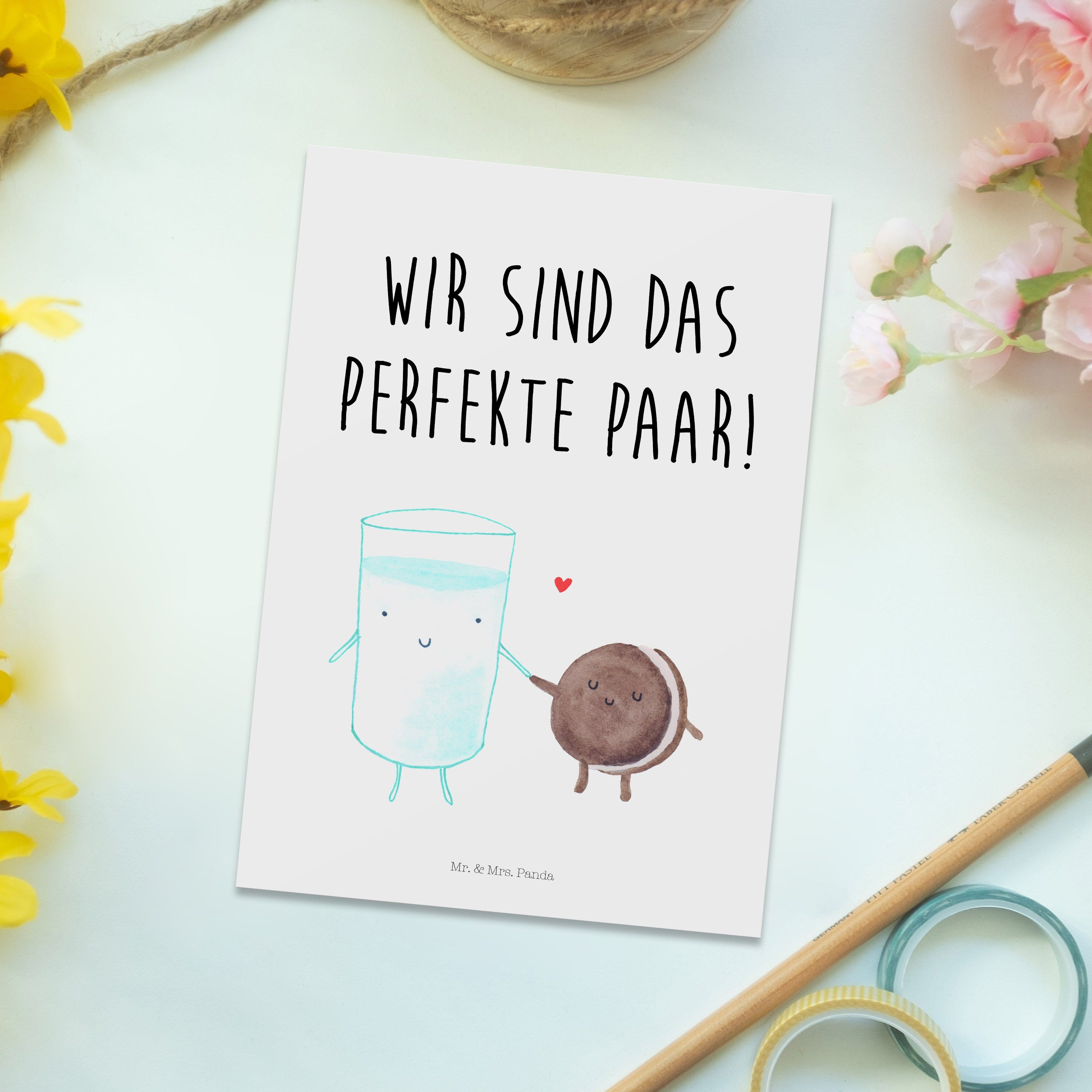 Mr. & Mrs. Einladung, Grußkarte Paar, Geschenk, - Weiß Keks Milch perfektes Postkarte - & Panda