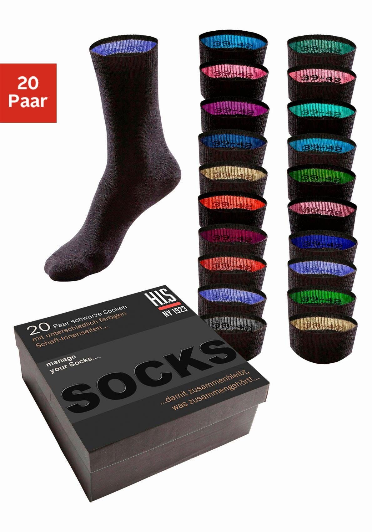 H.I.S Socken (Box, 20-Paar) mit farbigen Innenbündchen online kaufen | OTTO