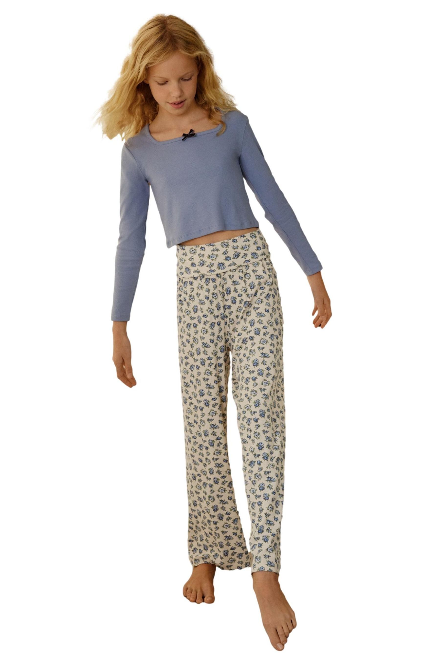 Pyjama Weicher Schlafanzug mit Faltbund