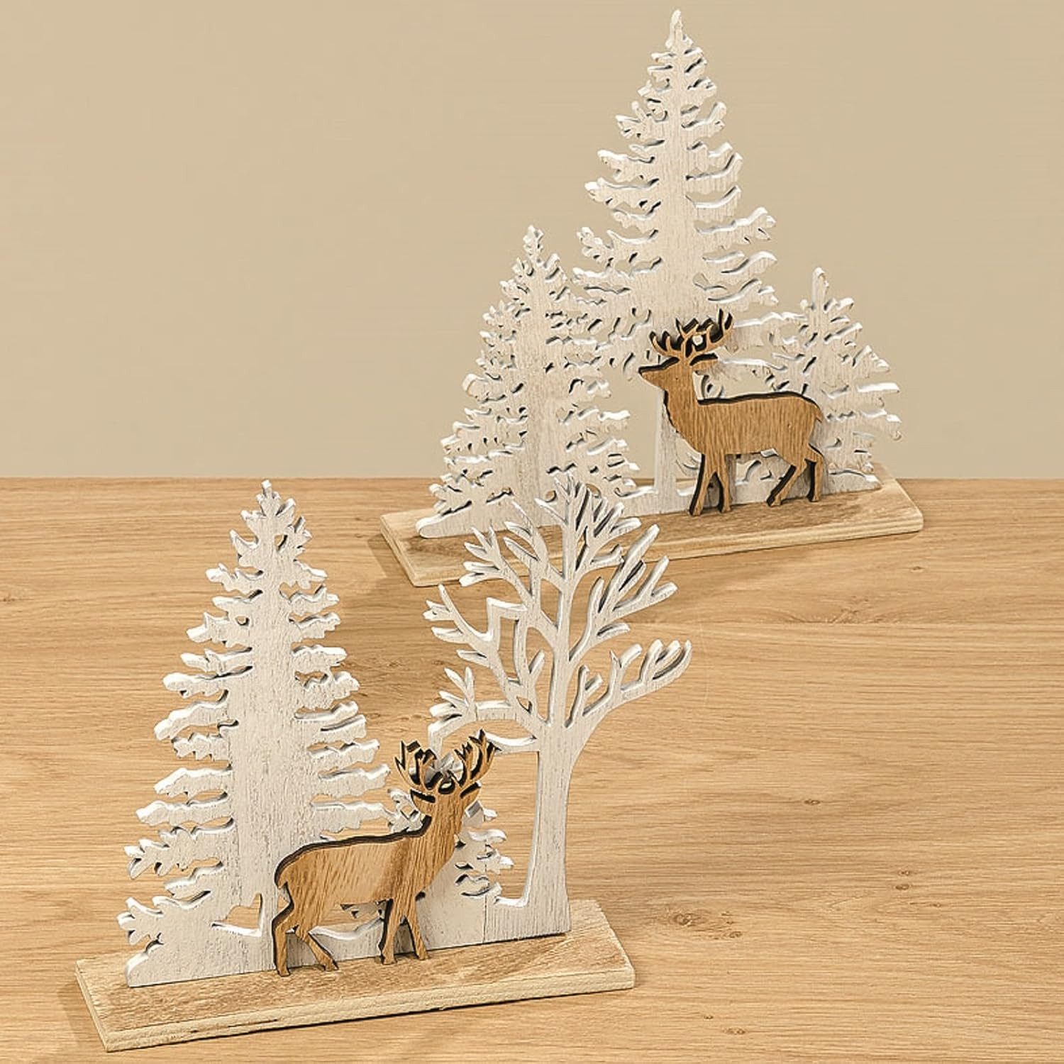 BOLTZE GRUPPE GmbH Dekoobjekt Dekoaufsteller Wald Hirsch 2 sortiert Holz H.18 cm natur Stückpreis