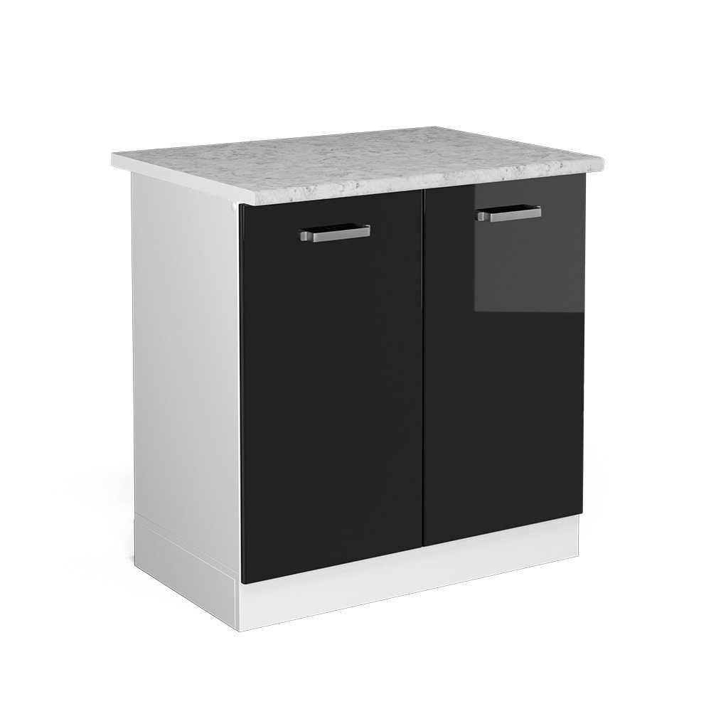 Vicco Spülenunterschrank Küchenunterschrank+Arbeitsplatte R-Line Weiß Schwarz Hochglanz 80 cm