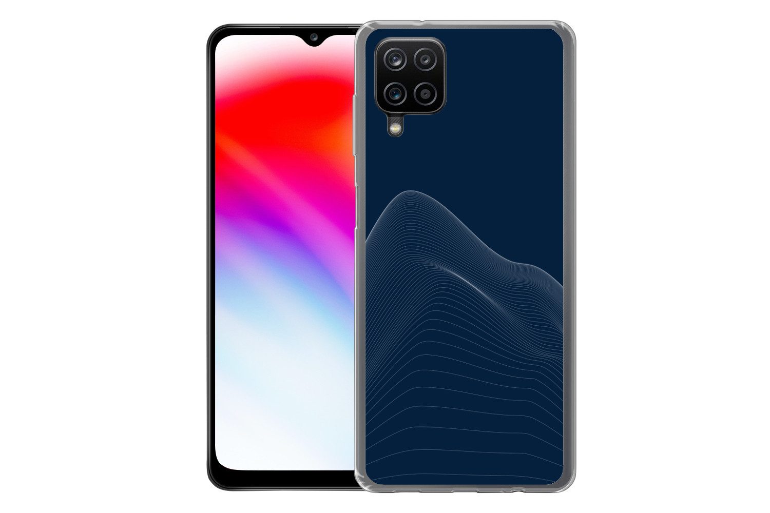MuchoWow Handyhülle für Samsung Galaxy A12 Linien - Abstrakt - Blau - Weiß, Smartphone-Bumper, Print, Handy Schutzhülle Dünn