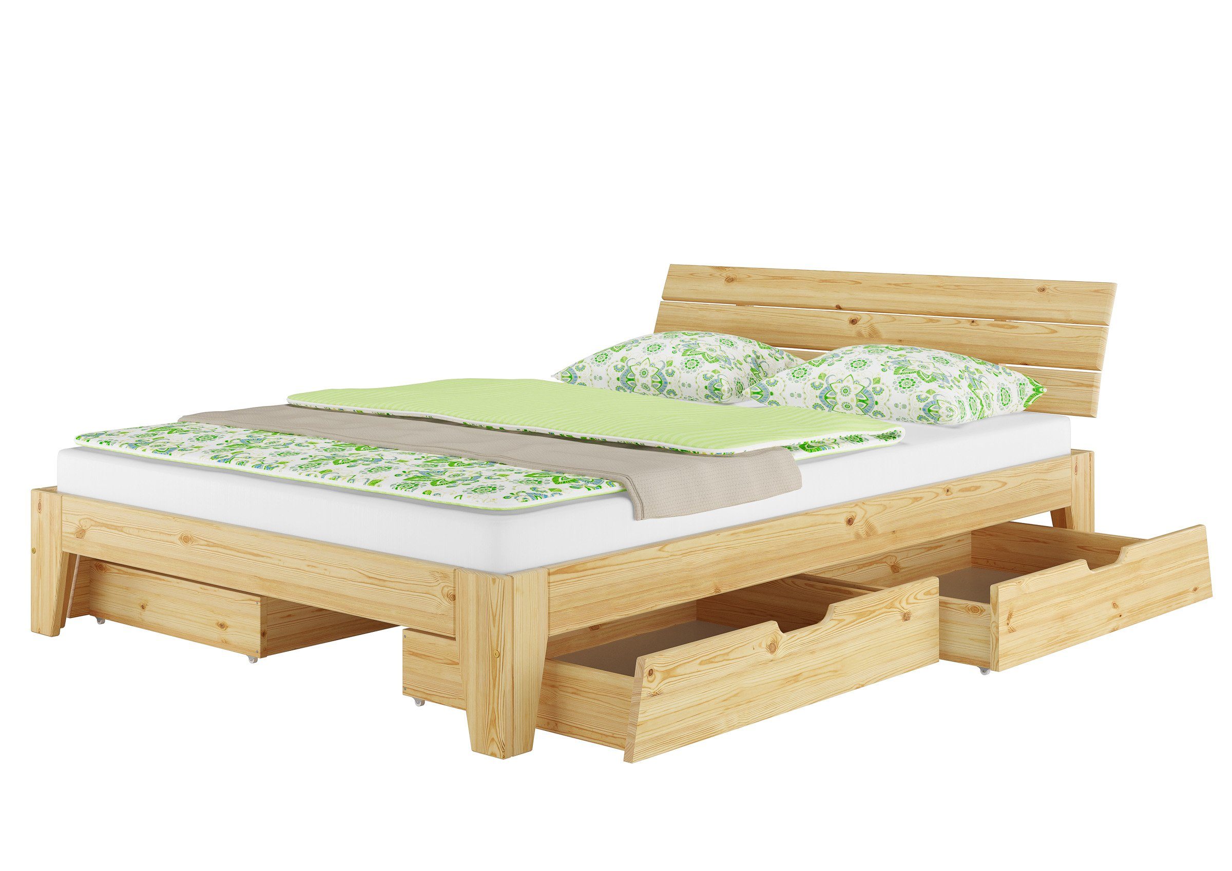ERST-HOLZ massiv wählbar, Echtholzbett Kieferfarblos Kiefer Zubehör natur lackiert Bett Doppelbett