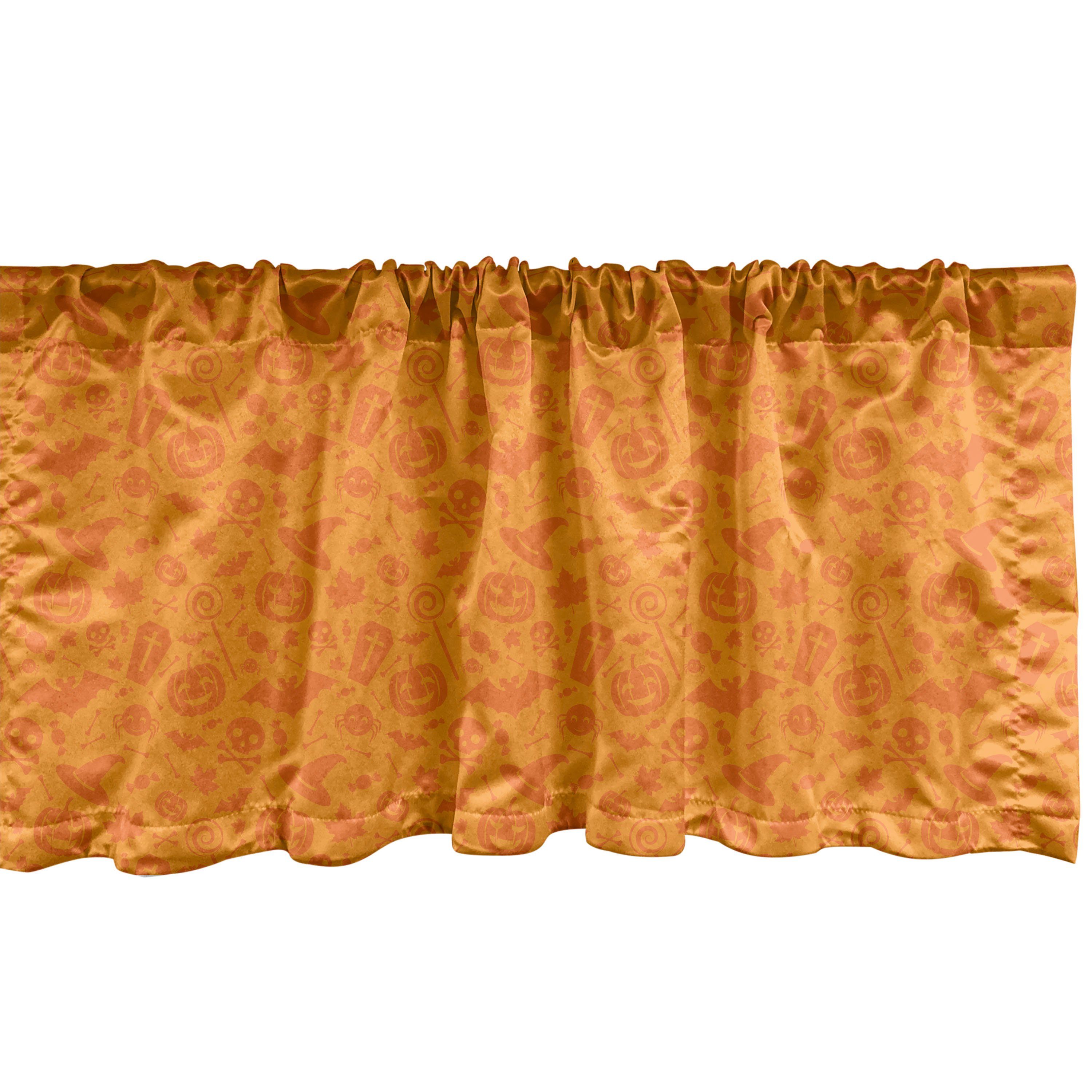 Scheibengardine Vorhang Volant für Küche Schlafzimmer Dekor mit Stangentasche, Abakuhaus, Microfaser, Orange Halloween-Kürbis-Schädel