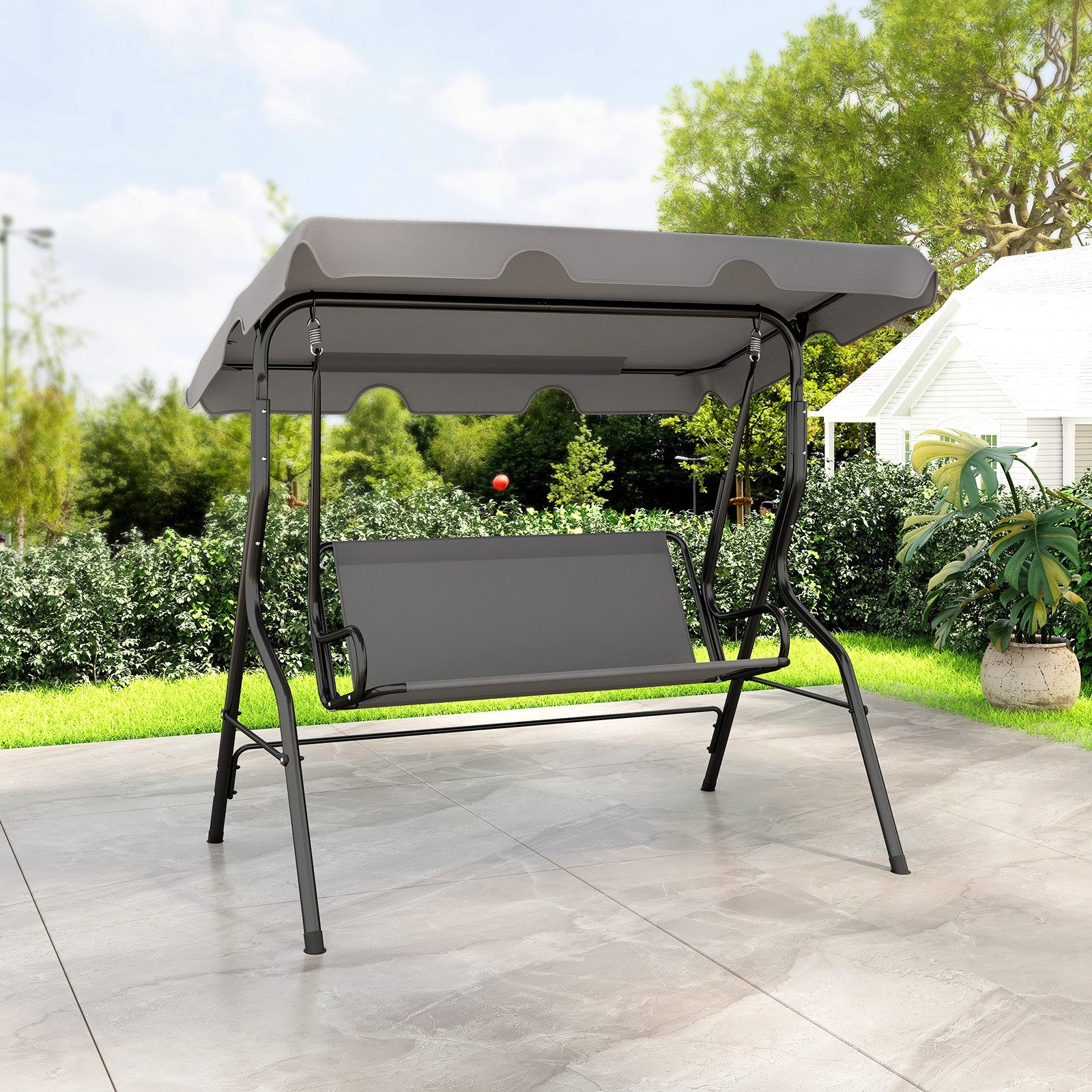 COSTWAY Hollywoodschaukel Gartenbank, 3-Sitzer, mit Sonnendach, bis 210 kg
