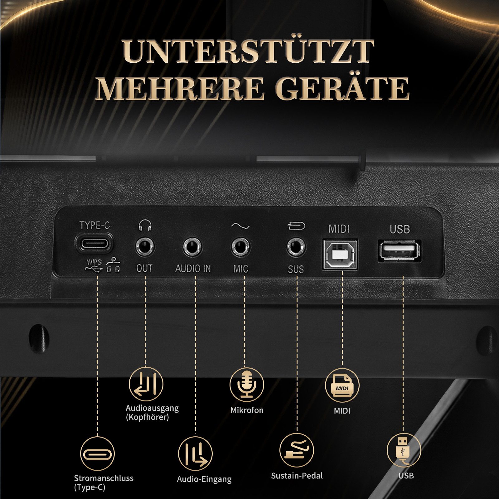 LALAHO Klavier 61 Tasten E Keyboard Set mit Ständer, Digital Keyboard, LCD-Display mit MIDI USB, Kinder Keyboard Set, Digitalpiano Anfänger – Bild 5 von 5