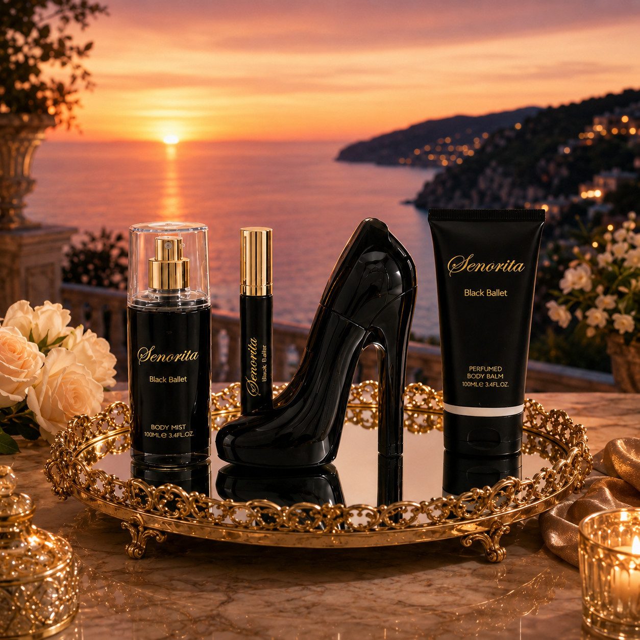 Fine Perfumery London Pflege-Geschenkset Senorita Black Ballet Damen Geschenkset: Parfum, Body Mist, Body Balm, 4-tlg., Angenehmer Duft, perfekt als Geschenk, a – Bild 3 von 5