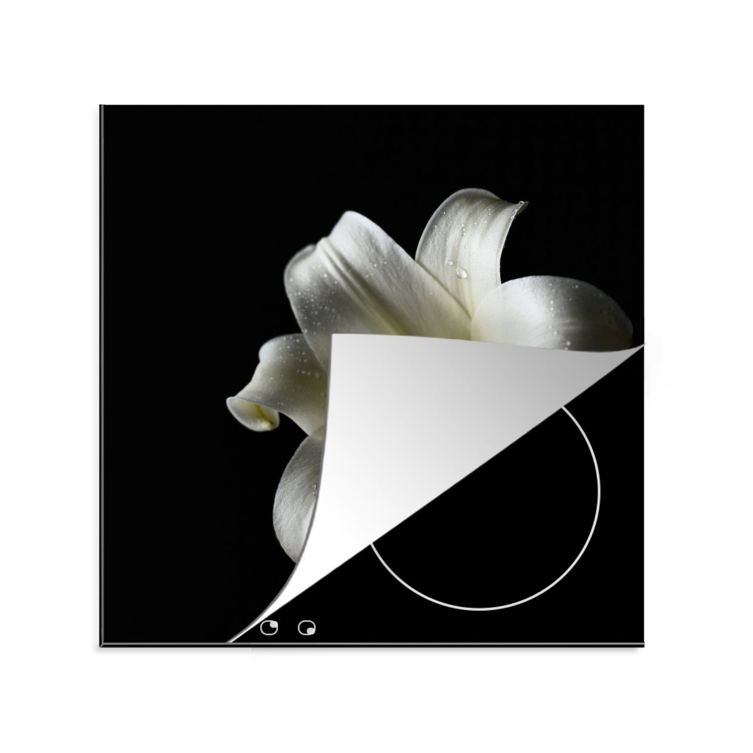 MuchoWow Herdblende-/Abdeckplatte Nahaufnahme einer Ceranfeldabdeckung, Vinyl, küche tlg), Arbeitsplatte 78x78 für (1 weißen Lilie, cm