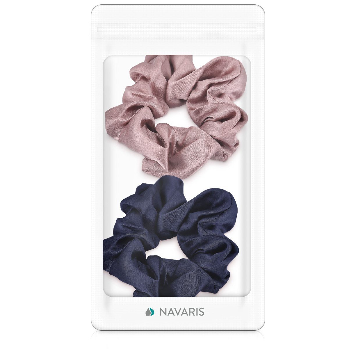 Navaris Haargummi 2-teiliges Set Seidenhaar aus Zopfgummis, Haarbänder Scrunchies, Dunkelblau und 2-tlg