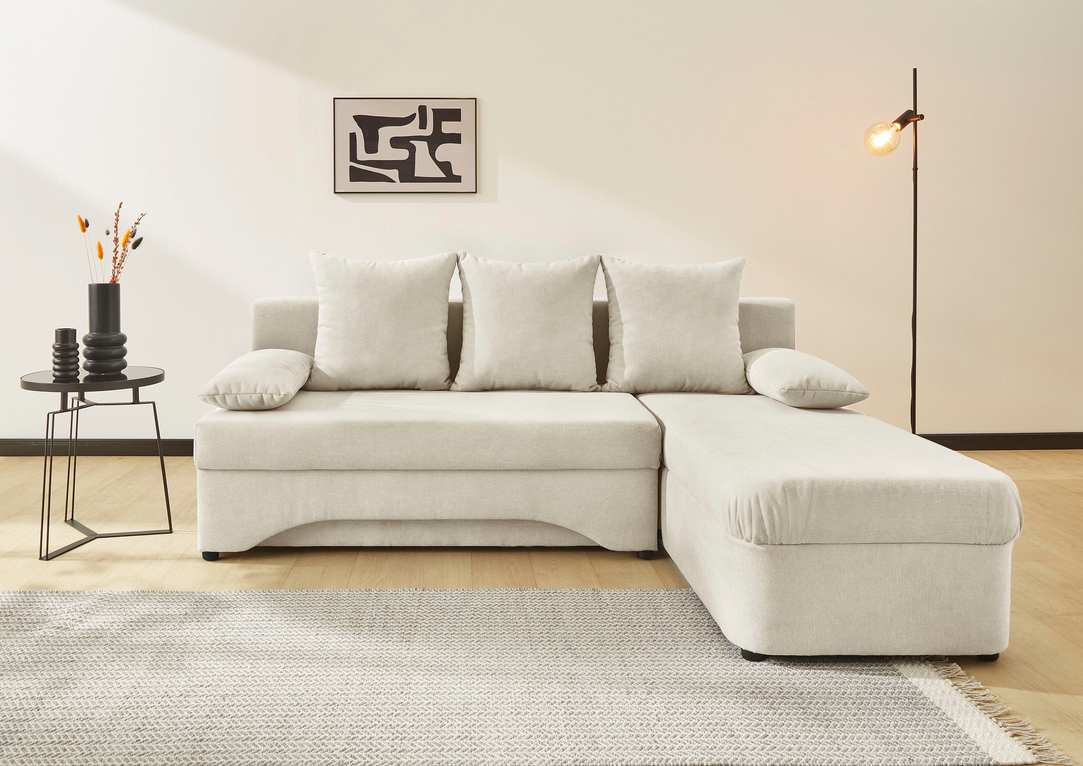 Jockenhöfer Gruppe Ecksofa L-Form, B: 191 cm, auch in Cord, Platzsparendes Schlafsofa & Eckcouch mit Bettkasten & Schlaffunktion
