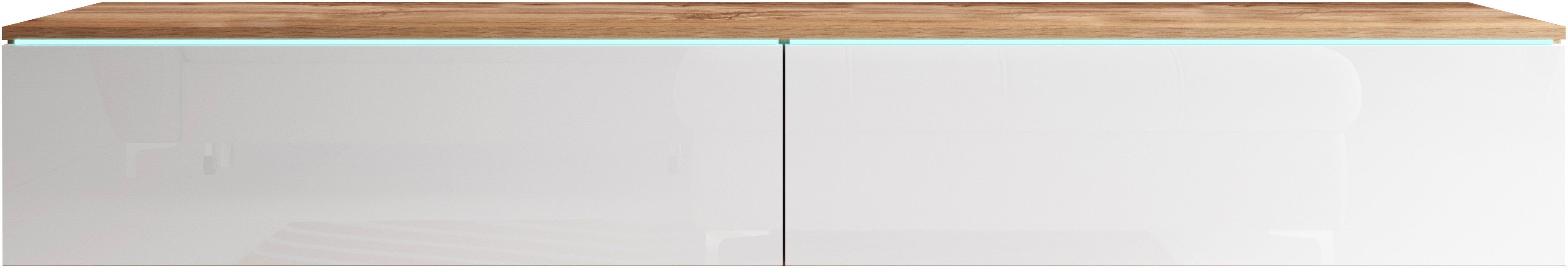 Home affaire Lowboard LOWBOARD VERA, wahlweise mit oder ohne Beleuchtung, Modernes griffloses TV-Board, 180 cm TV-Schrank, stehend und hängend
