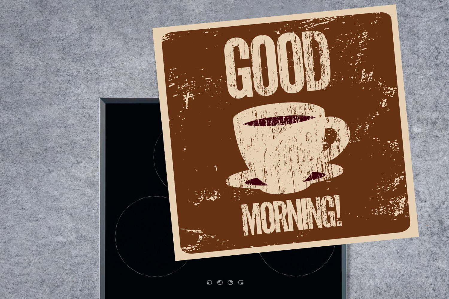 MuchoWow Herdblende-/Abdeckplatte 78x78 für Retro Morgen! - Arbeitsplatte cm, Zitate, küche Ceranfeldabdeckung, Vinyl, Guten - (1 Sprichwörter Kaffee tlg), - 