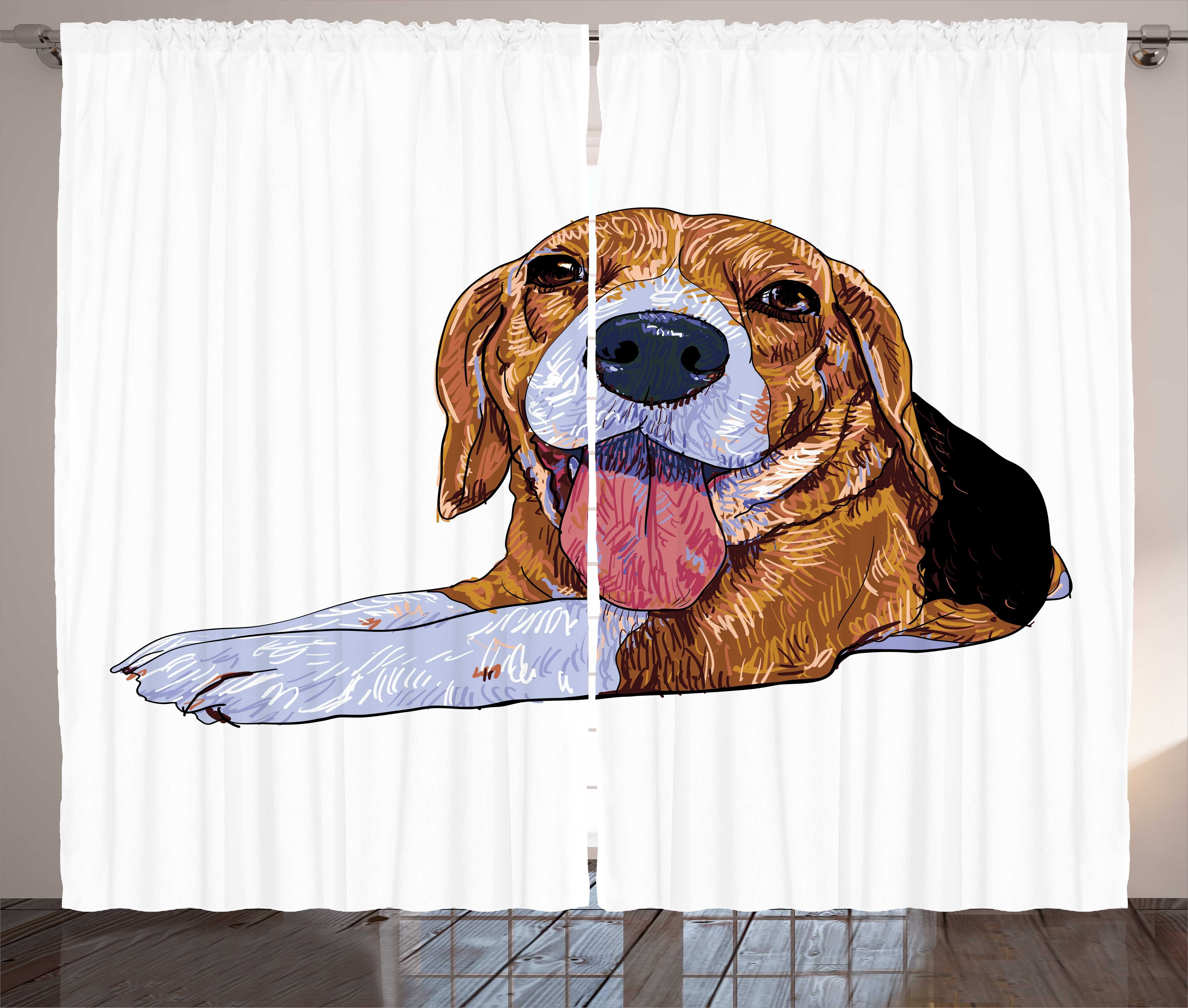 Gardine Schlafzimmer Kräuselband Vorhang mit Schlaufen und Haken, Abakuhaus, Beagle Close Up Friendly Dog Tongue