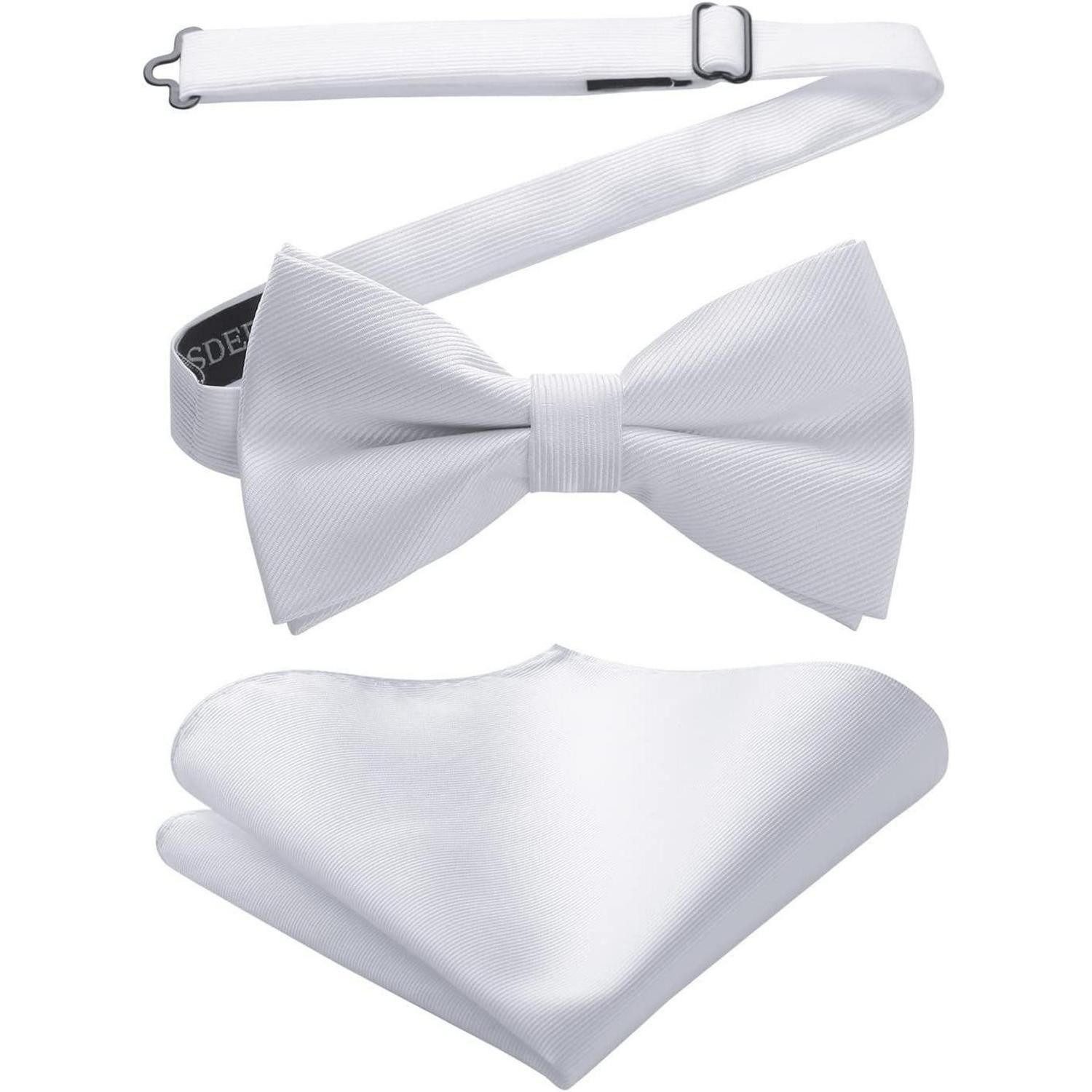 LuxusKollektion Fliege Fliege Vorgebundene Herren Einstecktuch Set Hochzeit A1-weiß