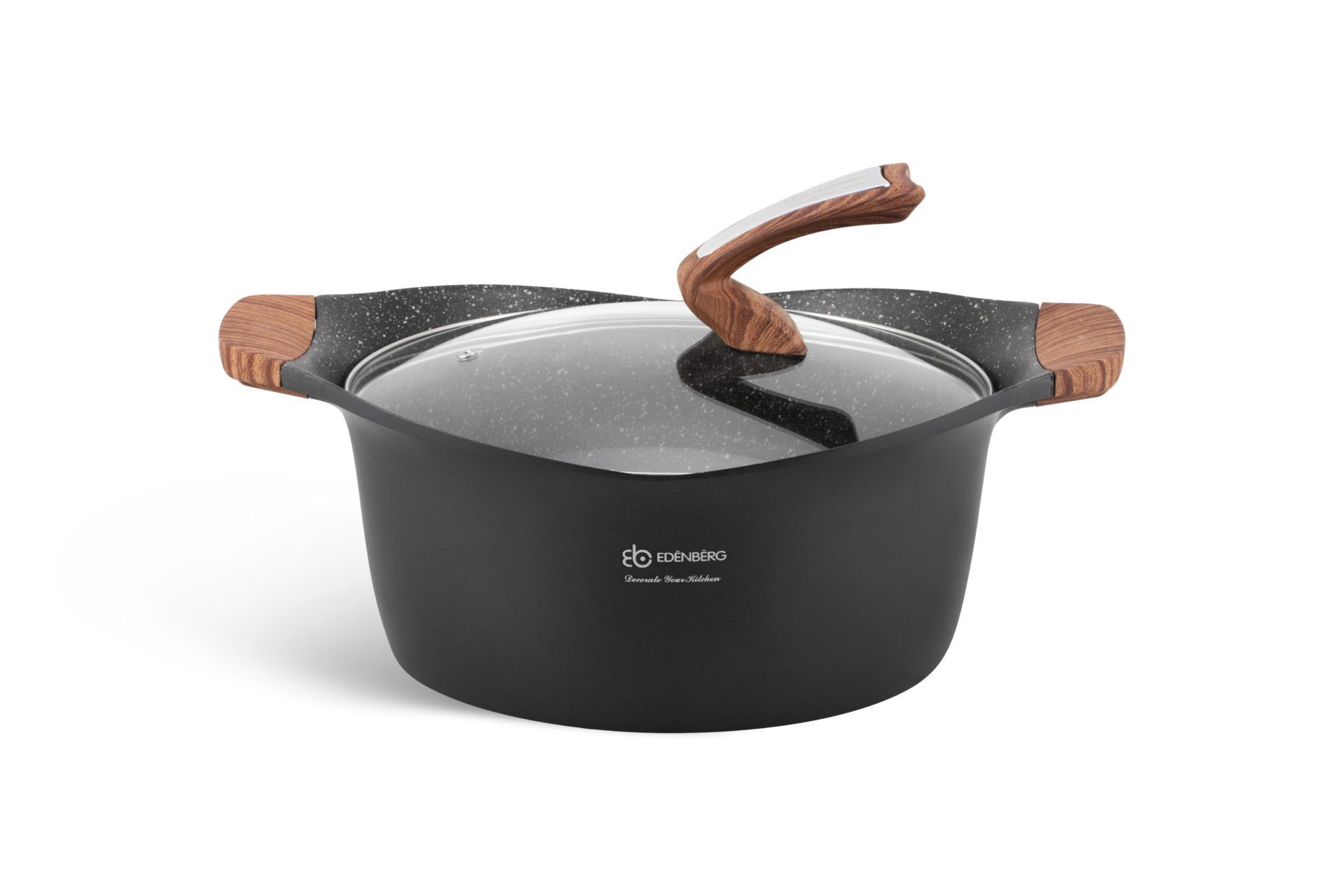 Edenberg Topf-Set Modernes Topfset, schwarze Töpfe, braune Griffe, Pfanne, Kasserolle, Keramik, Aluminium (Sehr hohe Qualität, 15-tlg., Zeitloses Design des Topfsets. Eine ideale Geschenkidee)