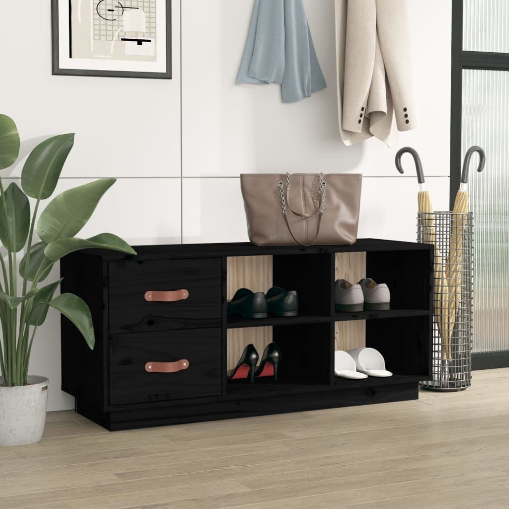 vidaXL Schuhregal Schuhbank Schwarz 100x34x45 cm Massivholz Kiefer, 1-tlg.