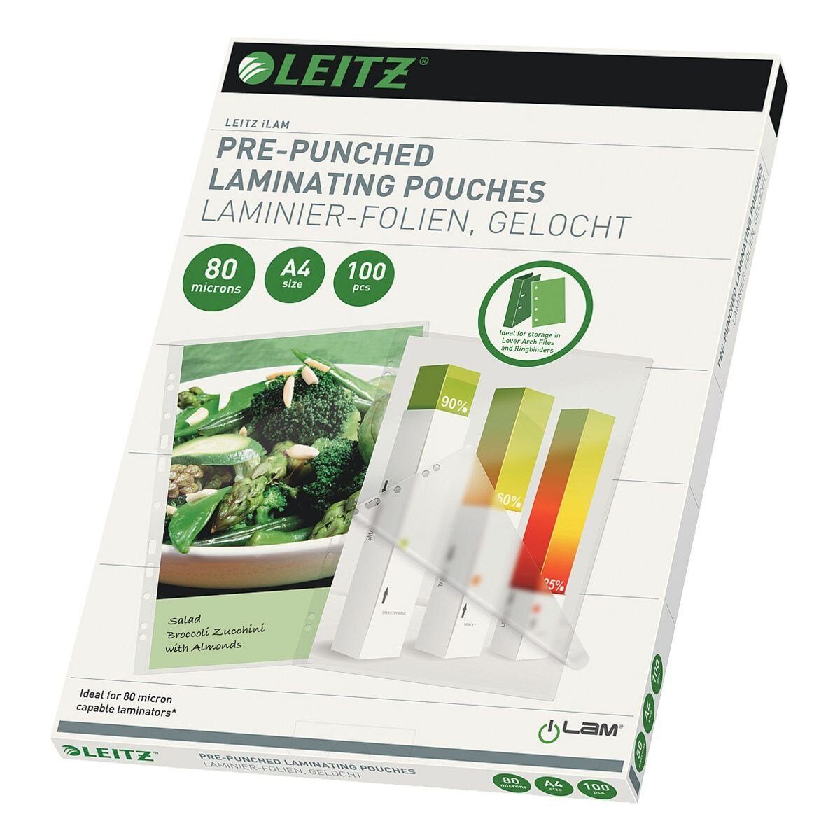 LEITZ Laminierfolie iLAM, A4, 80 mic, glänzend, abheftbar