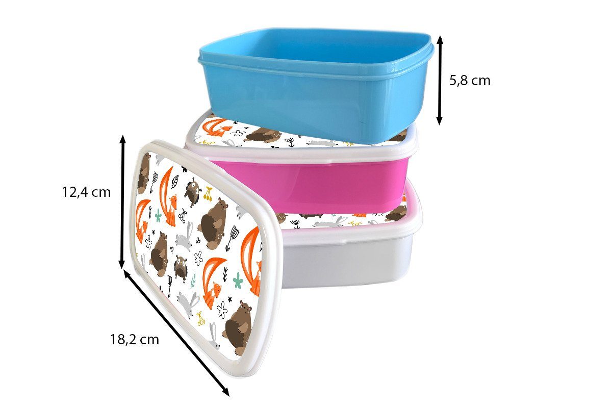Brotdose, Brotbox MuchoWow Wald Tiere Muster, und - Mädchen und - für Erwachsene, Kunststoff, (2-tlg), Jungs Lunchbox weiß für Kinder