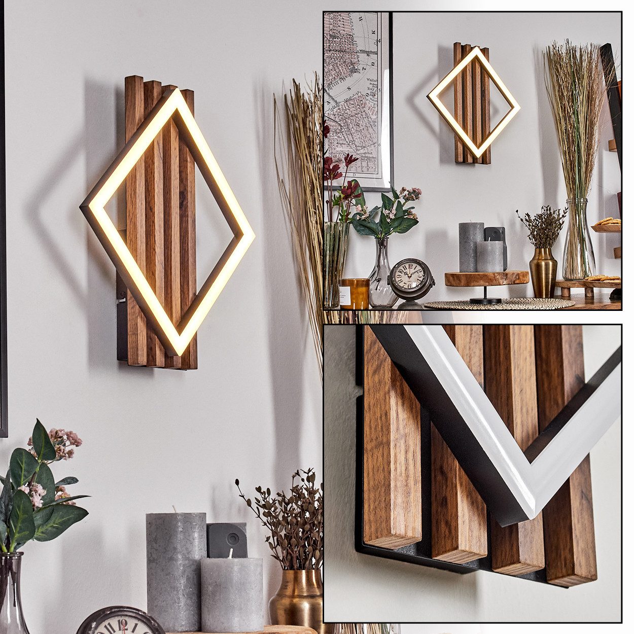 hofstein Wandleuchte Wandlampe aus Metall/MDF/Kunststoff in Schwarz/Holzopt günstig online kaufen