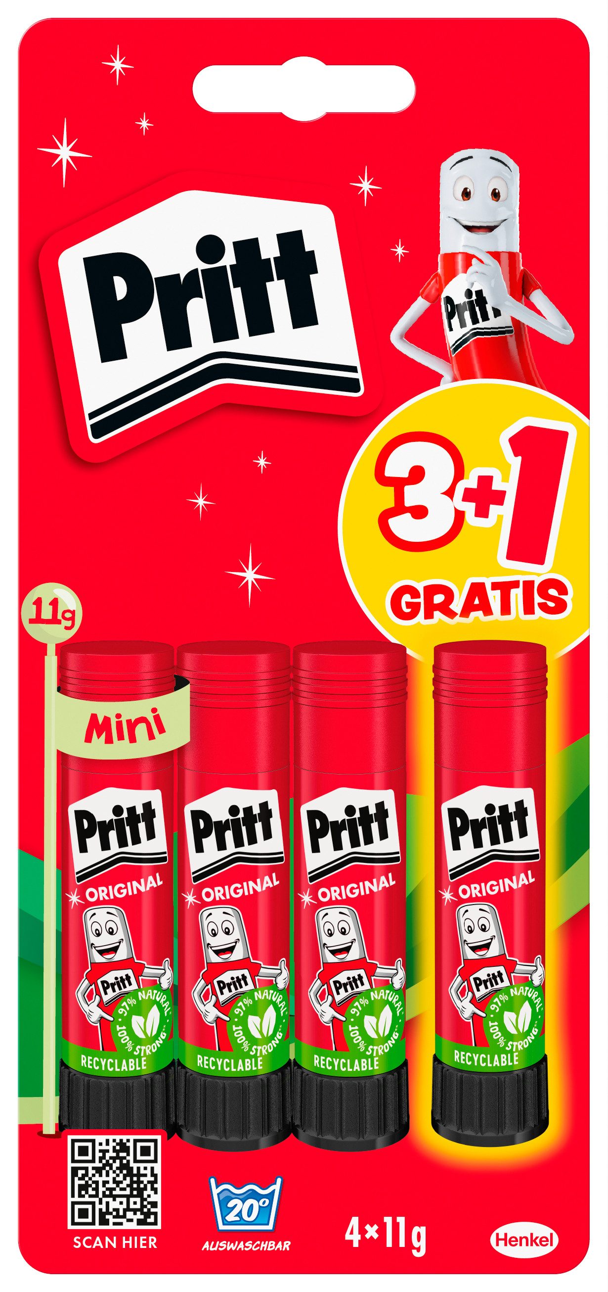 PRITT Bastelkleber Klebestift, 4x 11g