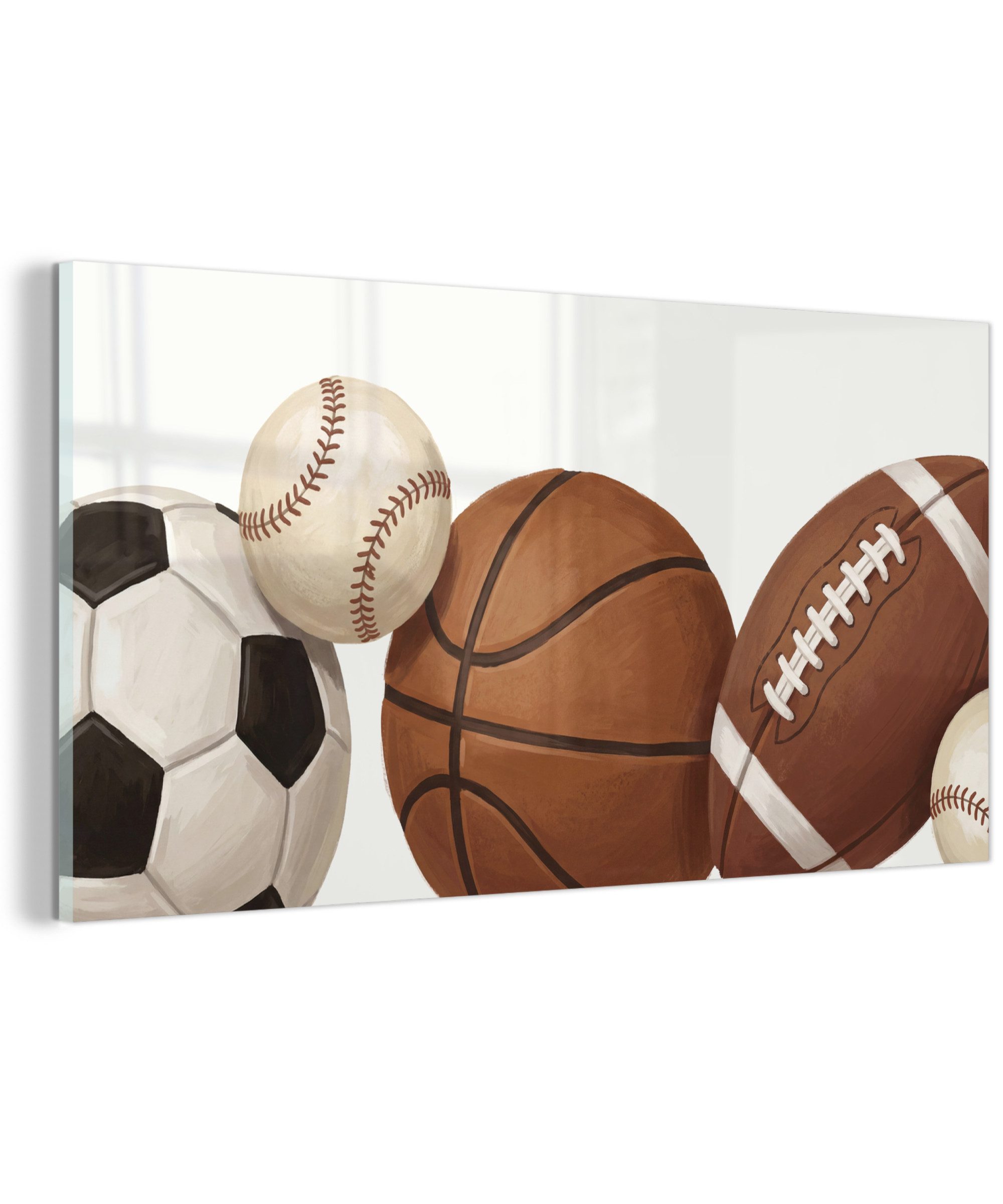 MuchoWow Acrylglasbild Sport - Bälle - Illustration, Inkl. Aufhängung, Dekorative Bild für Küche & Wohnzimmer auf Glas, 40x20 cm