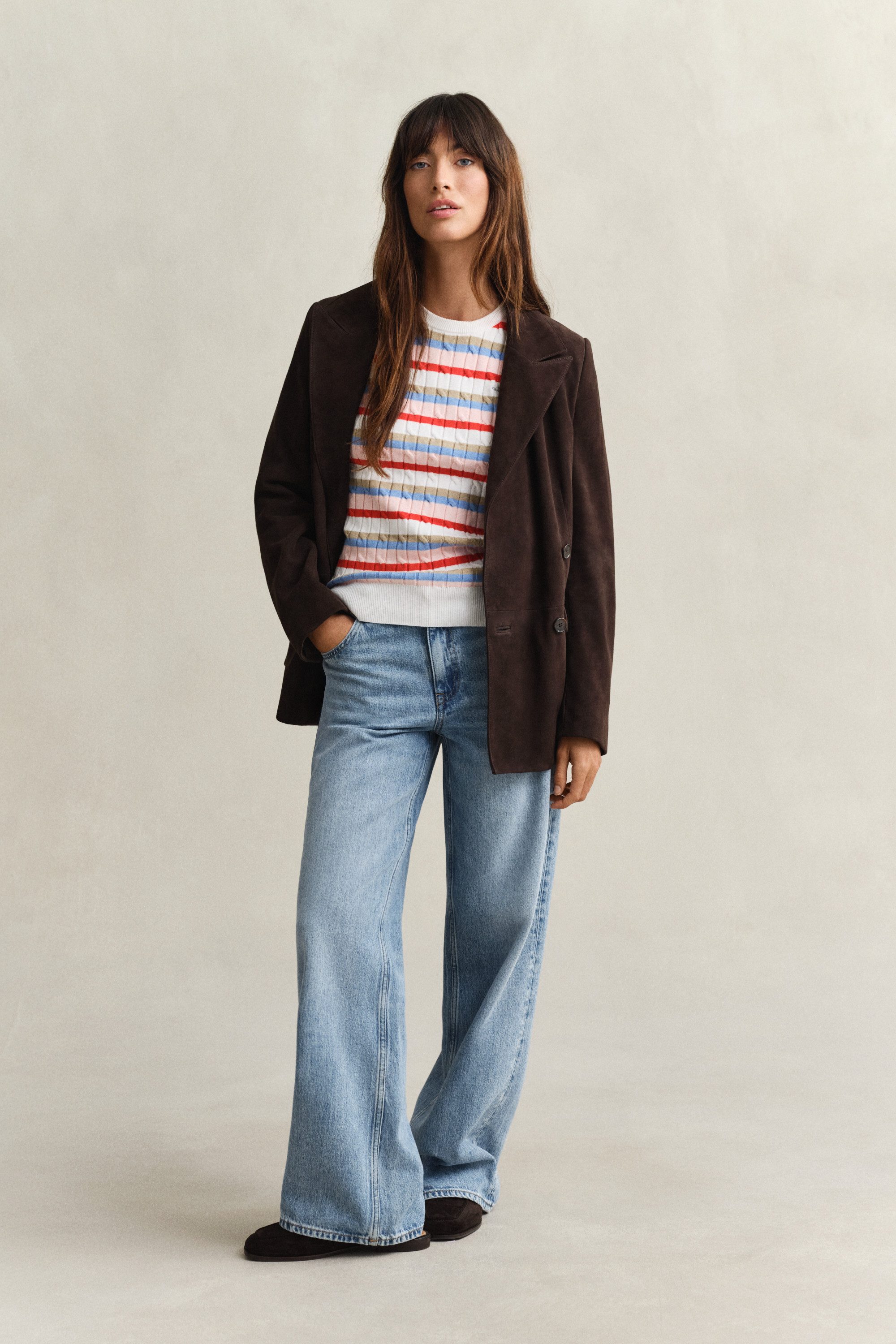 Gant Rundhalspullover STRETCH COTTON CABLE STRIPE C-NECK