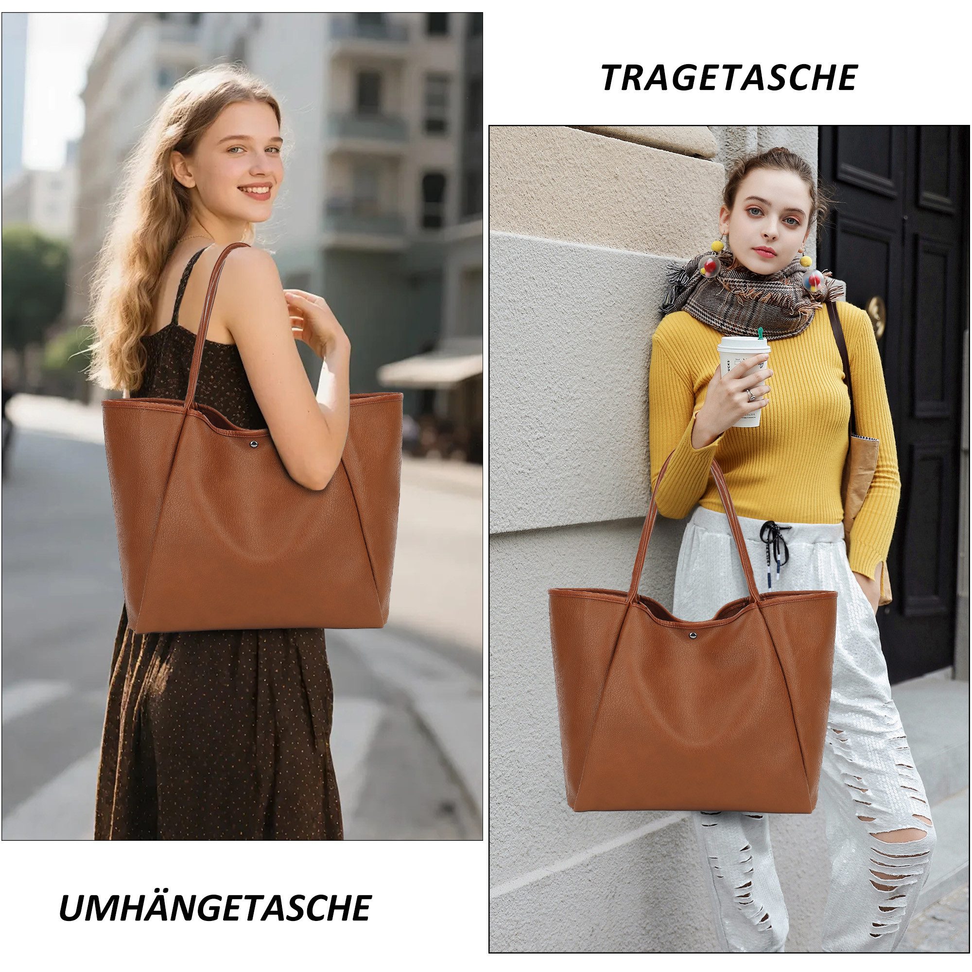 TAN.TOMI Schultertasche Damen Magnetverschluss Umhängetasche PU Leder Tote Shopper Bag, Mit Innentaschen und dekorative Anhänger für Arbeit, Schule, Einkauf