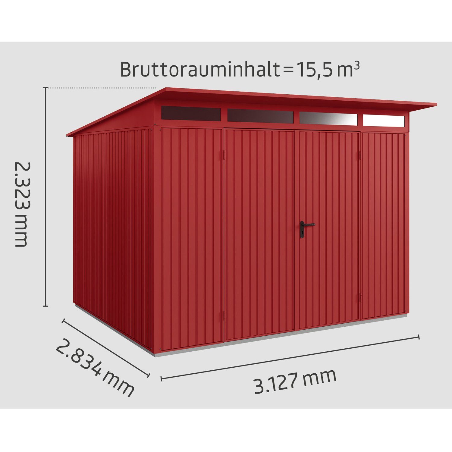 2-flüglige Typ mit Metall-Gerätehaus Trend Hörmann Pultdach 3, Ecostar purpurrot Gerätehaus Tür