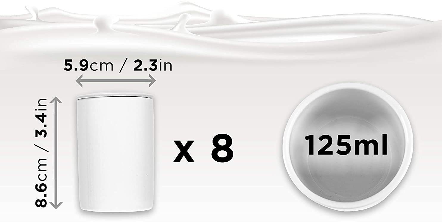 und Weiß Joghurtgläser, YM2 Duronic Passend ml, mit Ersatzbecher zu Keramikbecher 8 Joghurtbecher, Joghurtmaschinen, Fassungsvermögen P8YM2 für YM1 Joghurtbereiter, Deckel, 125