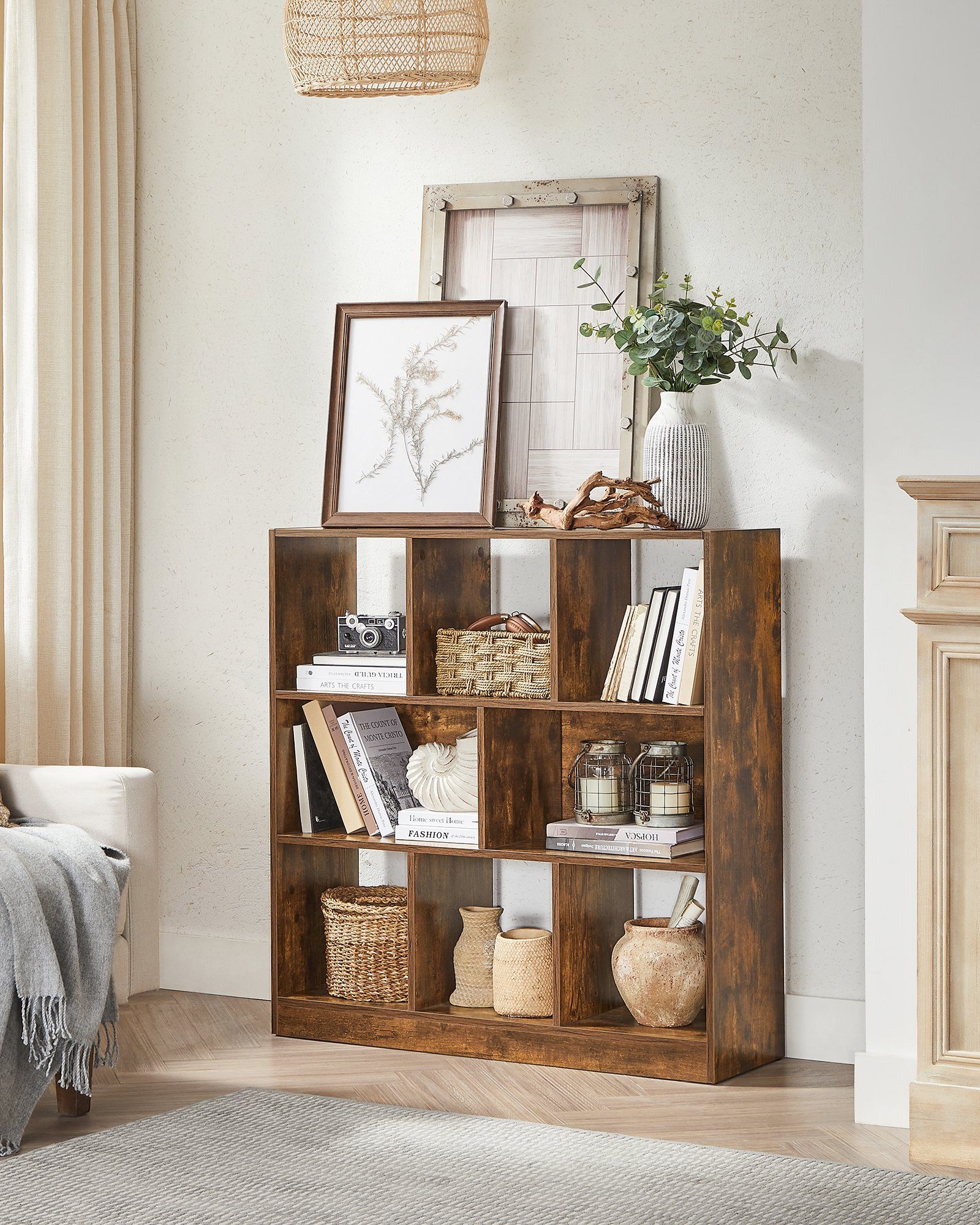 VASAGLE Bücherregal, Würfelregal, aus Holz, als Raumteiler,97,5 x 30 x 100 cm vintage | Bücherschränke