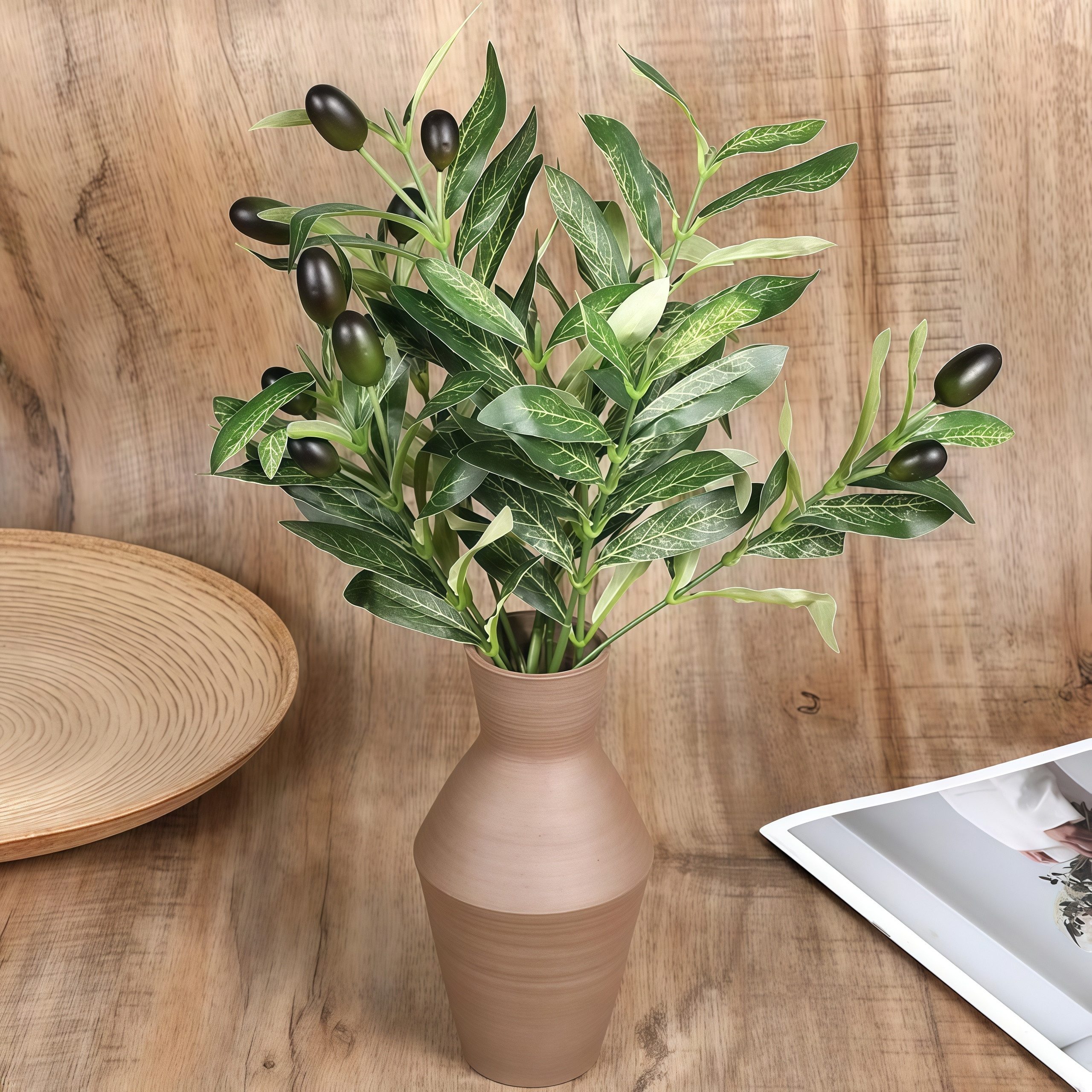 Kunstblumenstrauß 5er Set künstliche Olivenzweige für Deko innen & außen, FOUORTUNATE-BEE, Künstliche Olivenzweige für Hochzeit, Büro & Tischdeko – Bild 4 von 5