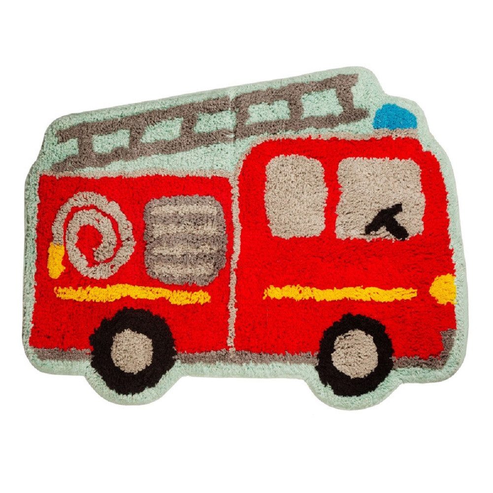 Sass & Belle Kinderteppich Mini Feuerwehr, Feuerwehrauto, Baumwolle, ca. 44 x 60 cm