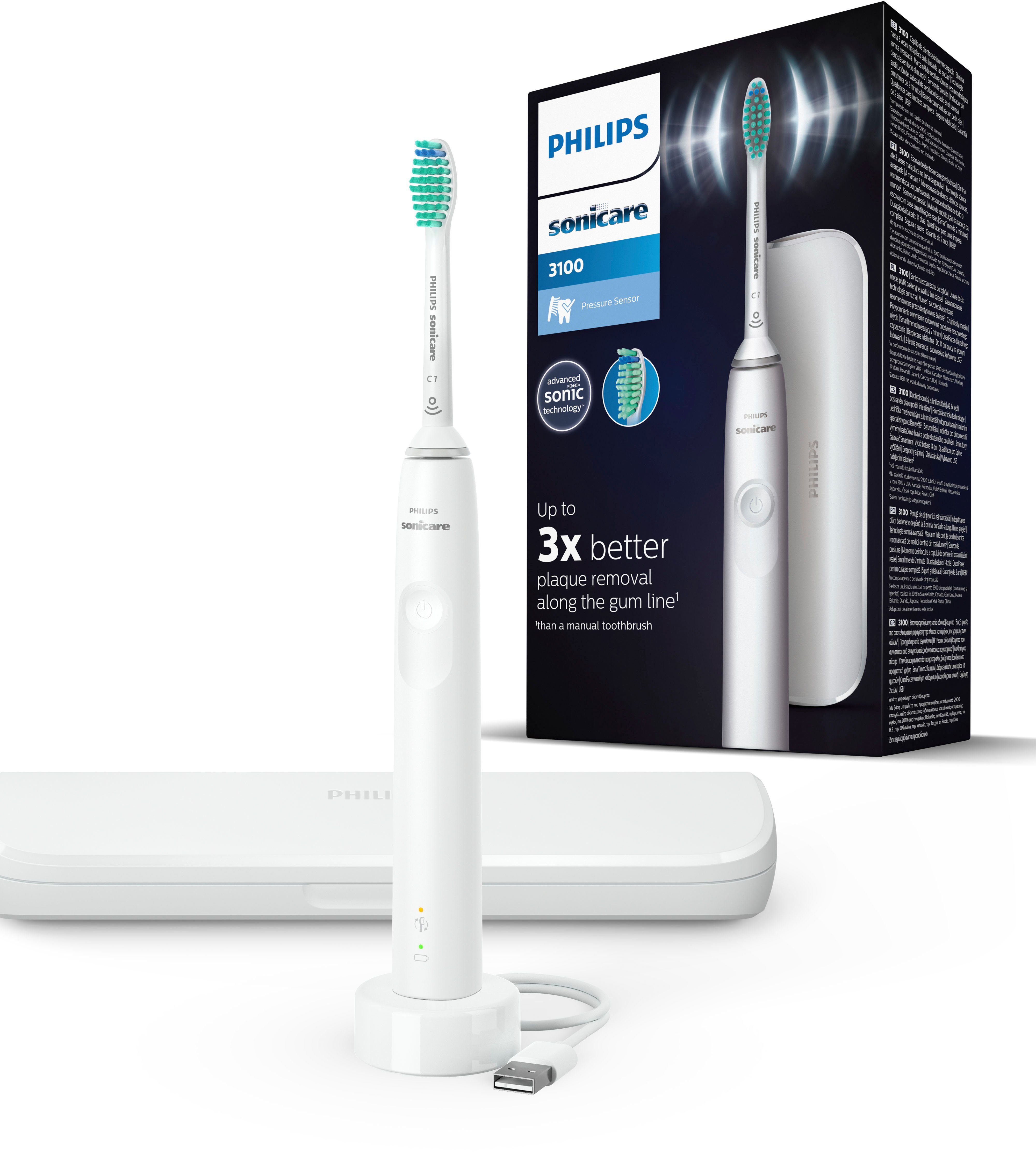 Philips Sonicare 3100 Schallzahnbürste – 2er-Pack, Andruckkontrolle, 62.000 Bürstenbewegungen/min