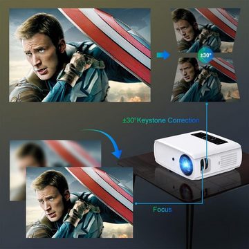 HOPVISION Native 1080P 4K unterstützt Portabler Projektor (10000 lm, 12000: 1, 1920x1080 px, Maximal 350''Display langlebig, vielseitig vernetzbar mit SRS-Sound)
