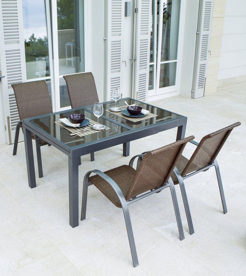 MERXX Garten-Essgruppe Côte d´Azur, Tisch ausziehbar bis 180 cm, Sessel  stapelbar