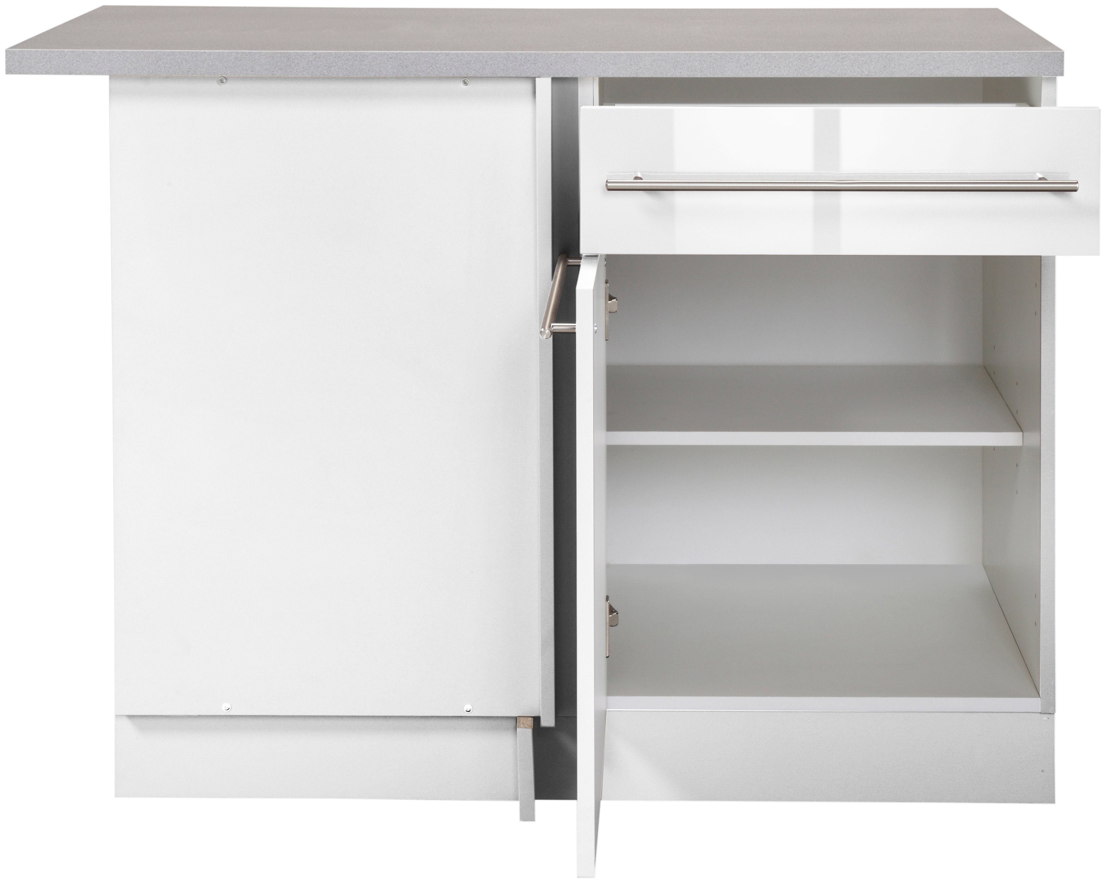 wiho Küchen Eckunterschrank eine Weiß cm 110 optimale | Raumnutzung für Chicago Glanz Weiß breit