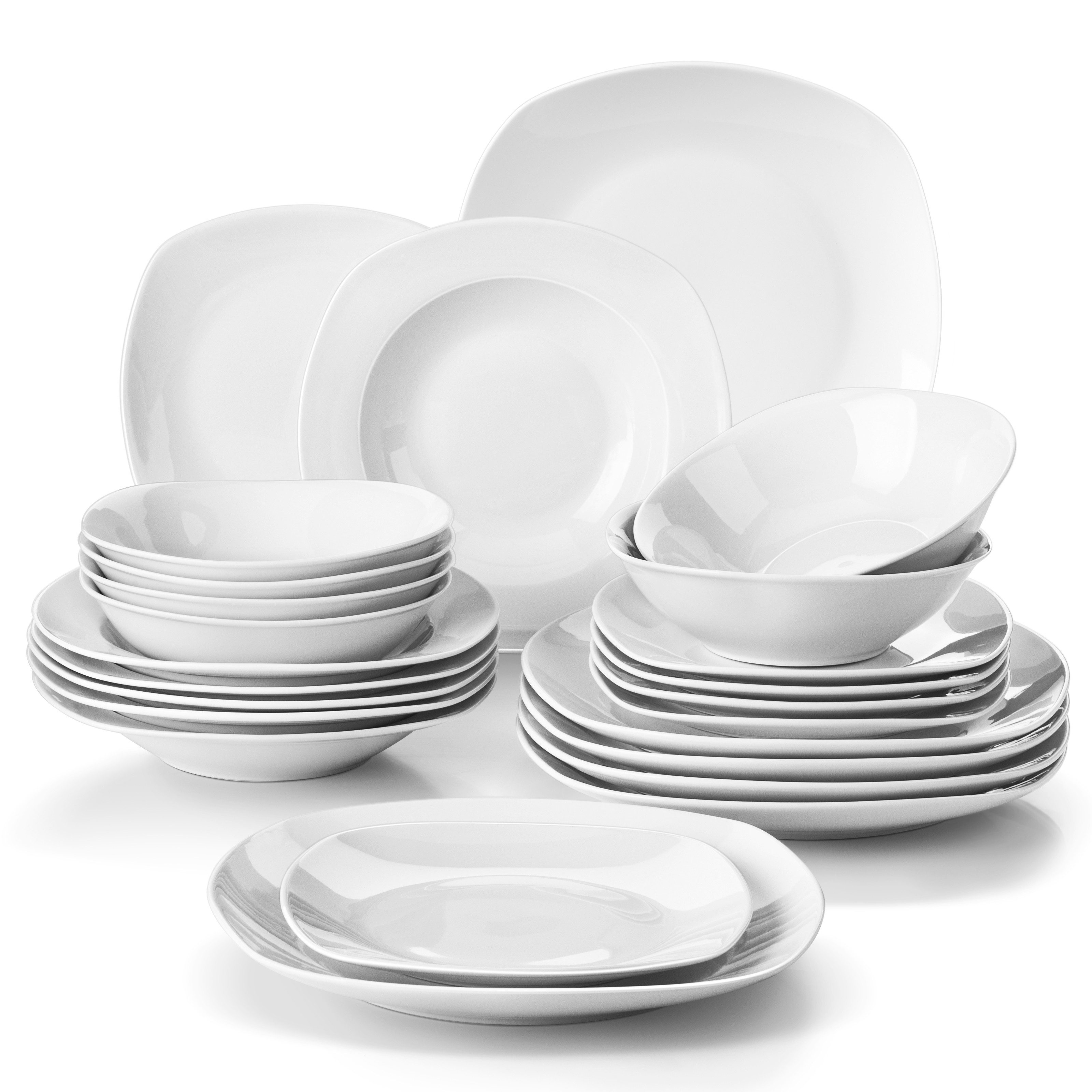 MALACASA Geschirr-Set Weiß Porzellan Geschirrset für 6/4 Personen (24-tlg), 6 Personen, Porzellan