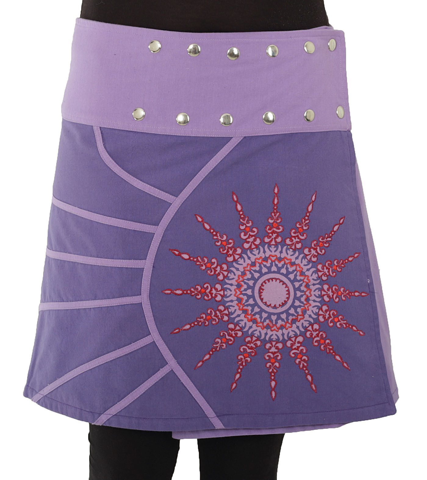 PUREWONDER Wickelrock Wickelrock Festival Minirock für Damen Nr. 193 Lila Baumwolle Einheitsgröße