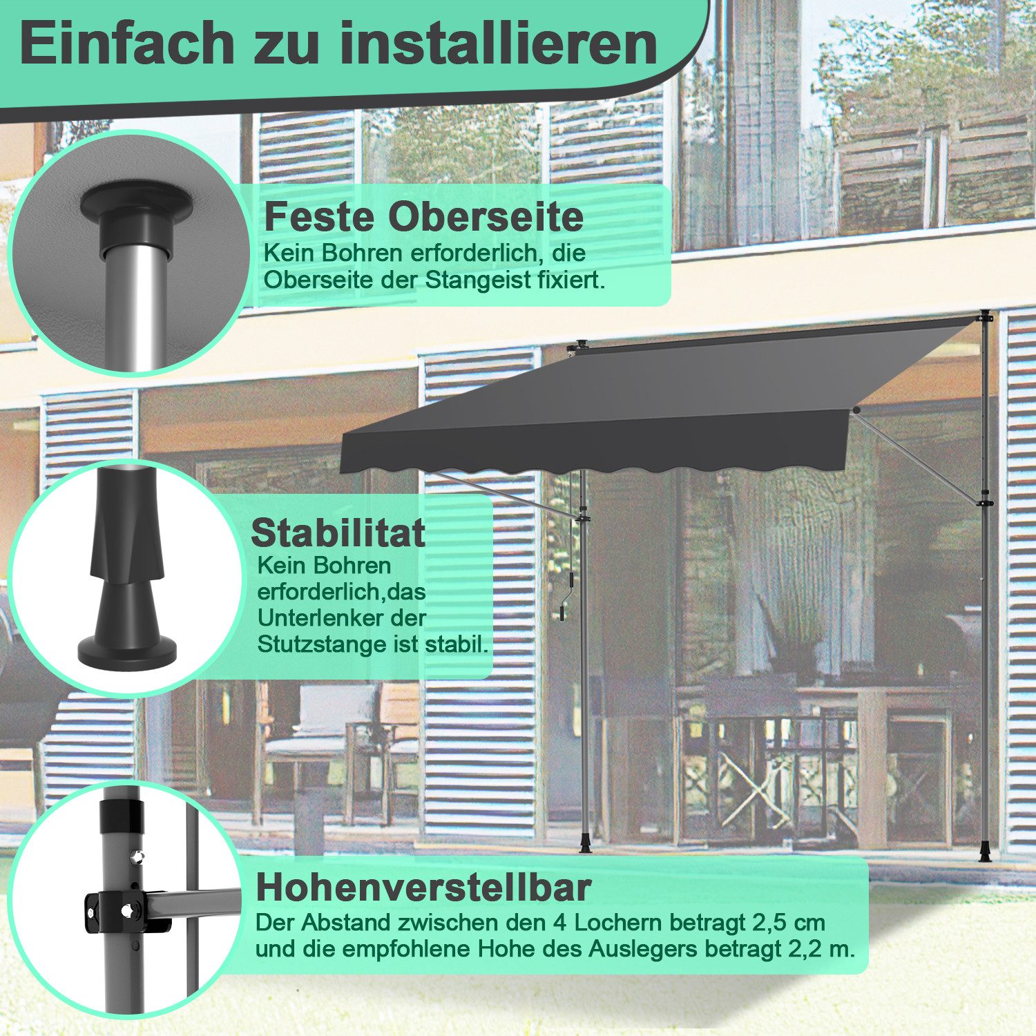 Clanmacy Klemmmarkise Klemmmarkise Markise Balkon UV-beständig günstig online kaufen