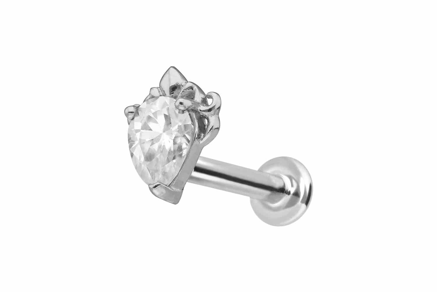 Piercing-Set 14 Karat Gold Labret mit Push Fit MOISSANIT-TROPFEN