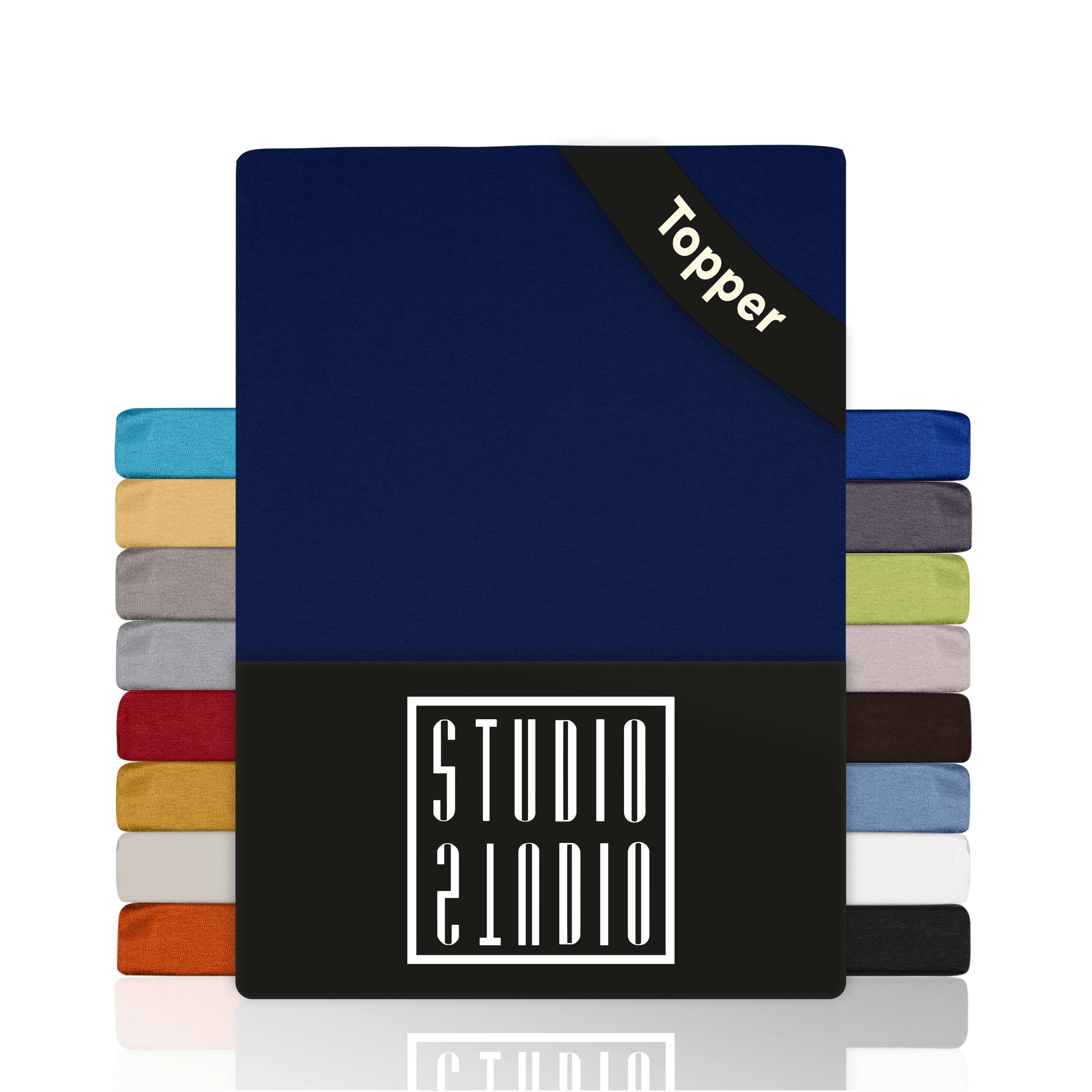 STUDIO Spannbettlaken Basic, viele Größen, 100% gekämmte Baumwolle, OEKO-TEX 100, Jersey, Baumwolle, Gummizug: rundum, (1 Stück), 90x200 cm Topper Spannbetttuch bis 14 cm Höhe - Marine