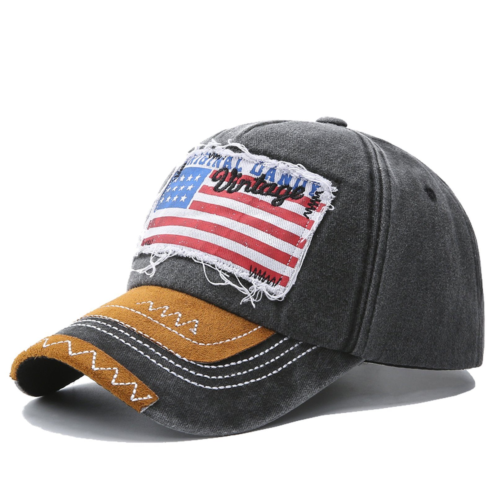 Sporty Baseball Cap U.S.A. Flag Fahne Vintage USA Basic Retro Amerika Baseballcap mit Belüftungslöchern schwarz