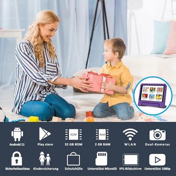 FACETEL Kids Tablet mit Quad Core, Play Store, FACETEL Augenschutz Tablet (8", 64 GB, Android 13, mit Kindersicherung, 7GB 3600mAh WiFi Doppelkamera Tablet Kinder)